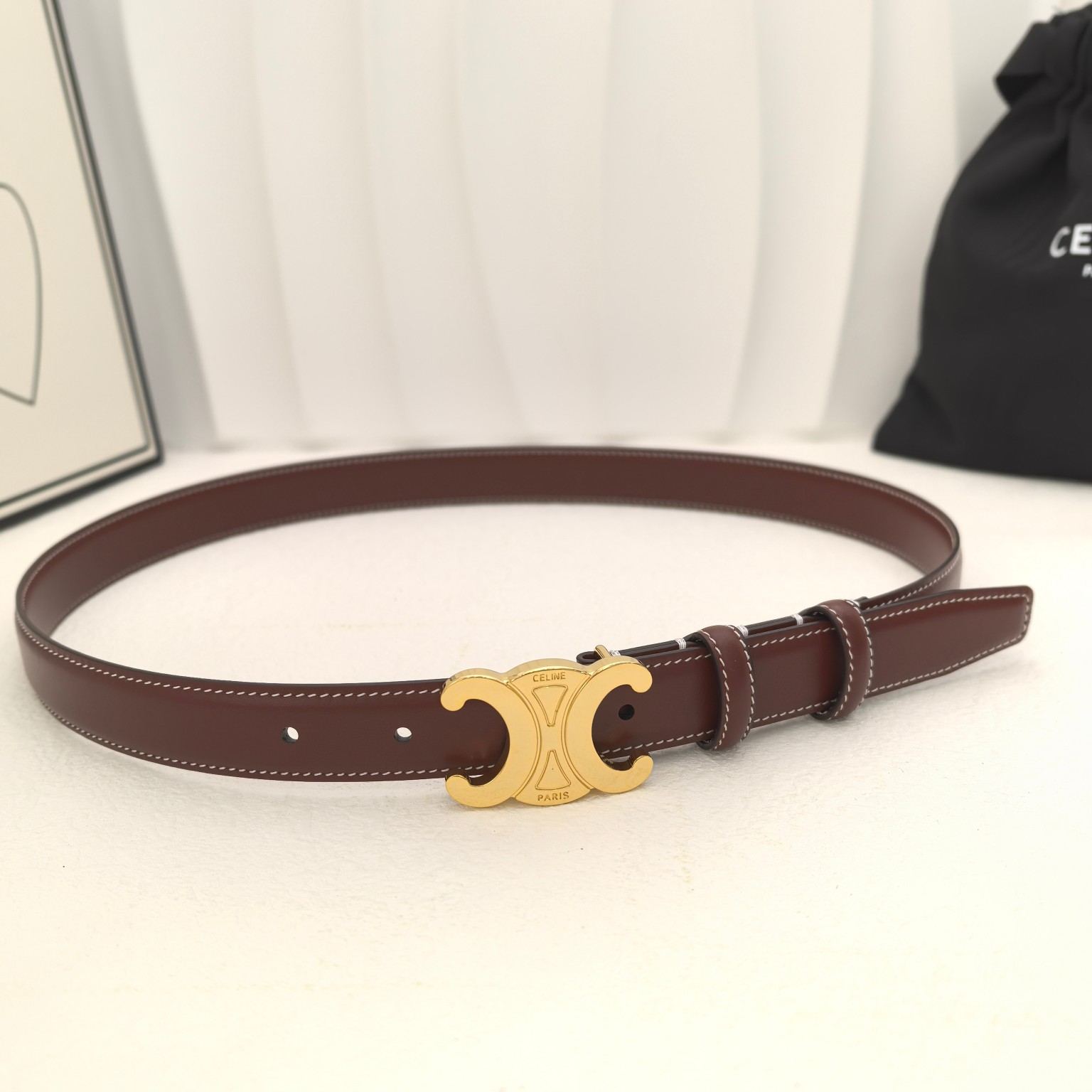 Celine Leather Leather Belts Women's Light Burgundy Width: 2.5cm（45AK93A0128LB）