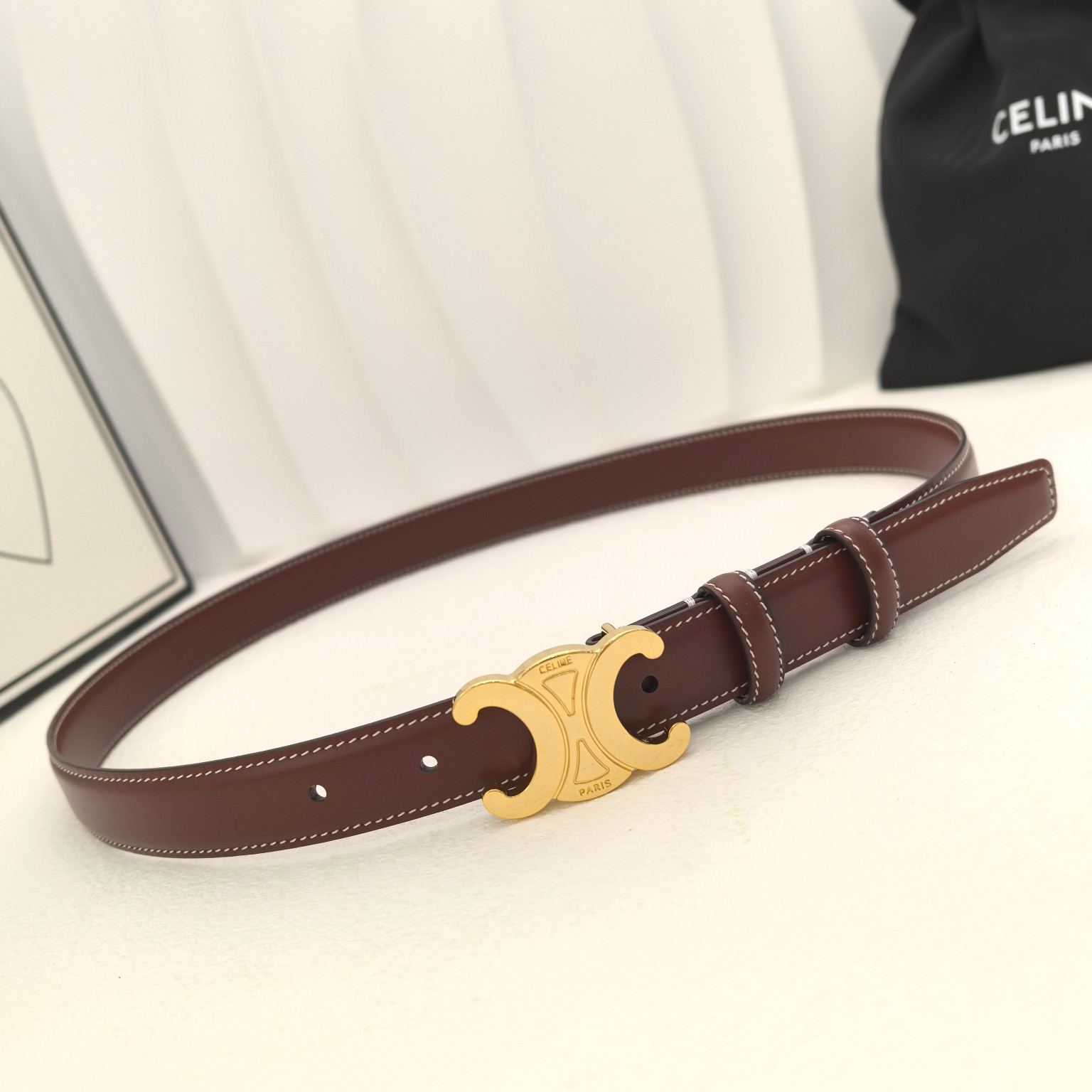 Celine Leather Leather Belts Women's Light Burgundy Width: 2.5cm（45AK93A0128LB）