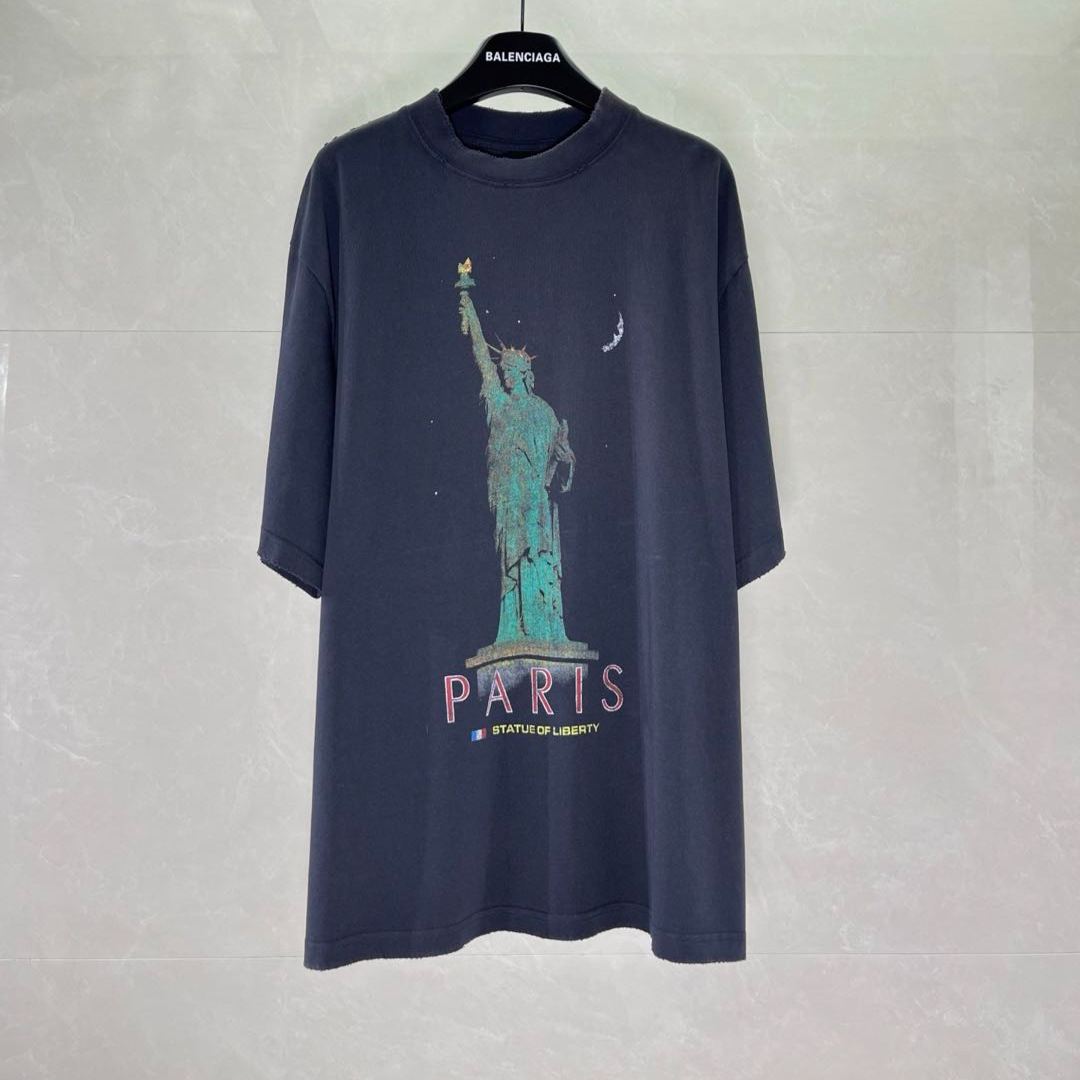 BALENCIAGA Paris Liberty T-Shirt Medium Fit in Vintage Jersey "Black"(764235TQVR91083）