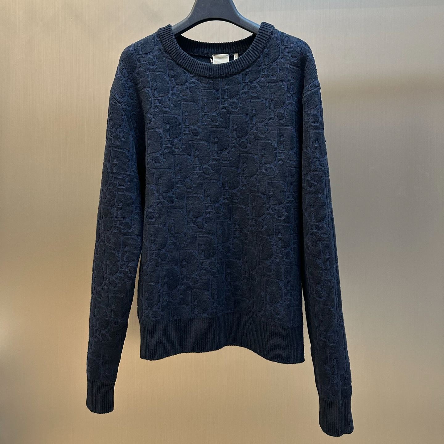 Dior navy blue cotton-blend plain knit fabric with Oblique print（683M695A7044_C540）