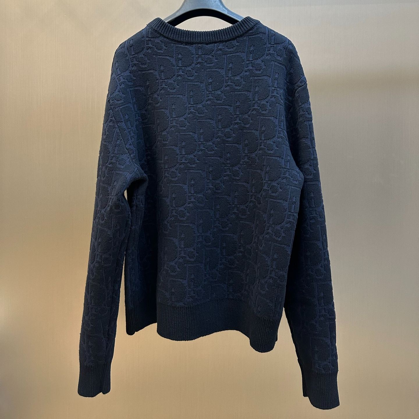 Dior navy blue cotton-blend plain knit fabric with Oblique print（683M695A7044_C540）