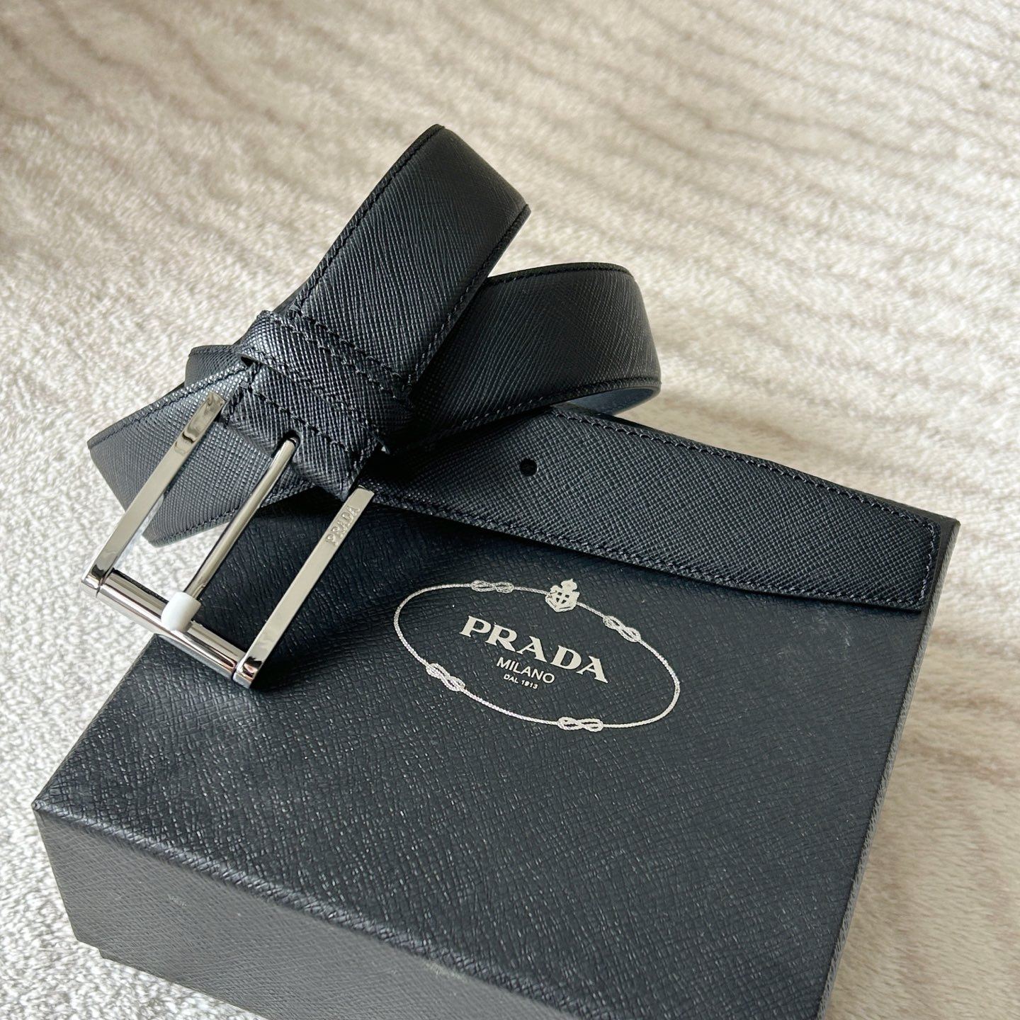 Prada Cow Leather Belts Men's Black -3.5cm（2CC001-053-F0002）