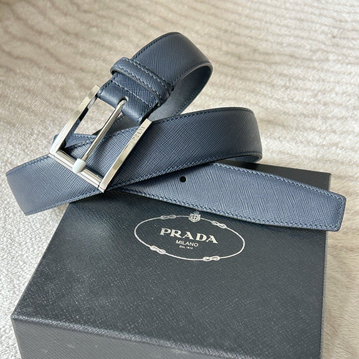 Prada Cow Leather Belts Men's Black -3.5cm（2CC001-053-F0002）