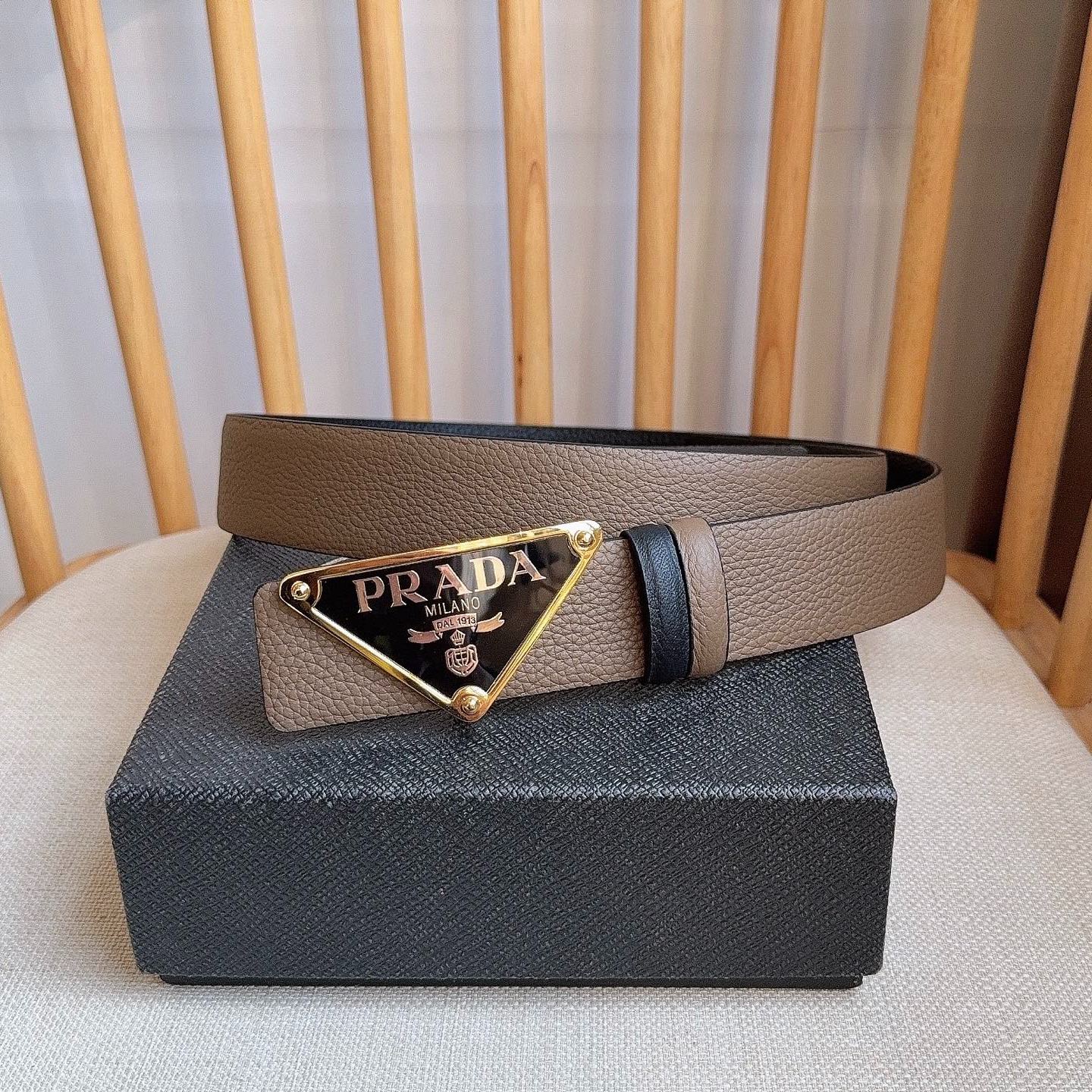 PRADA Leather Belt Strap "Copper Brown/Black"（2CA004_2BBE_F0JNE）