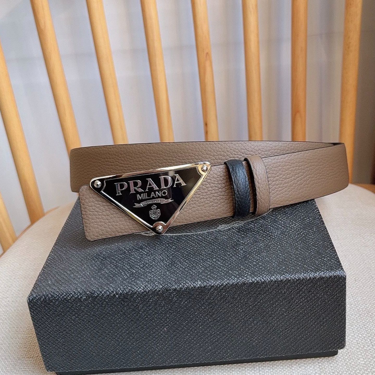 PRADA Leather Belt Strap "Copper Brown/Black"（2CA004_2BBE_F0JNE）