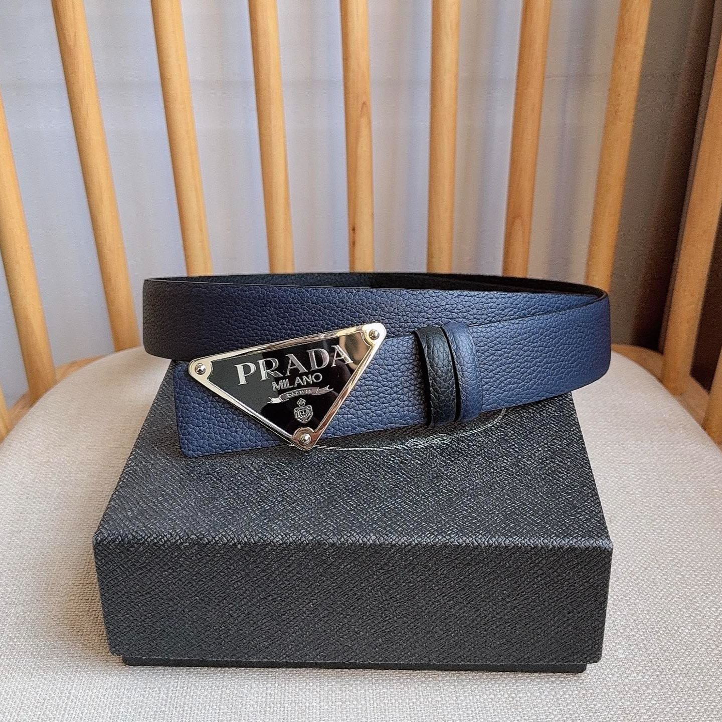 PRADA Leather Belt Strap "Copper Brown/Black"（2CA004_2BBE_F0JNE）