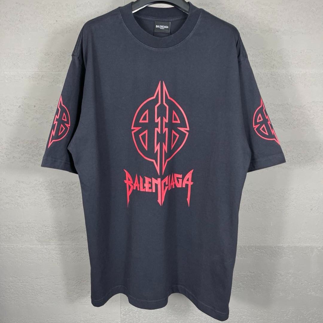 BalenciagaMetal BB Stencil T-shirt 'Black Red' (764235TPVI21568）