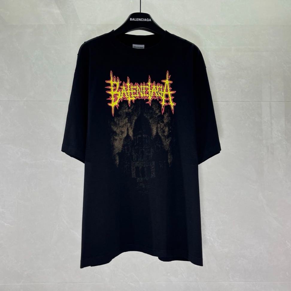 BALENCIAGA Crew-Neck T-Shirt With Logo "Black" (764235TUVE41000）