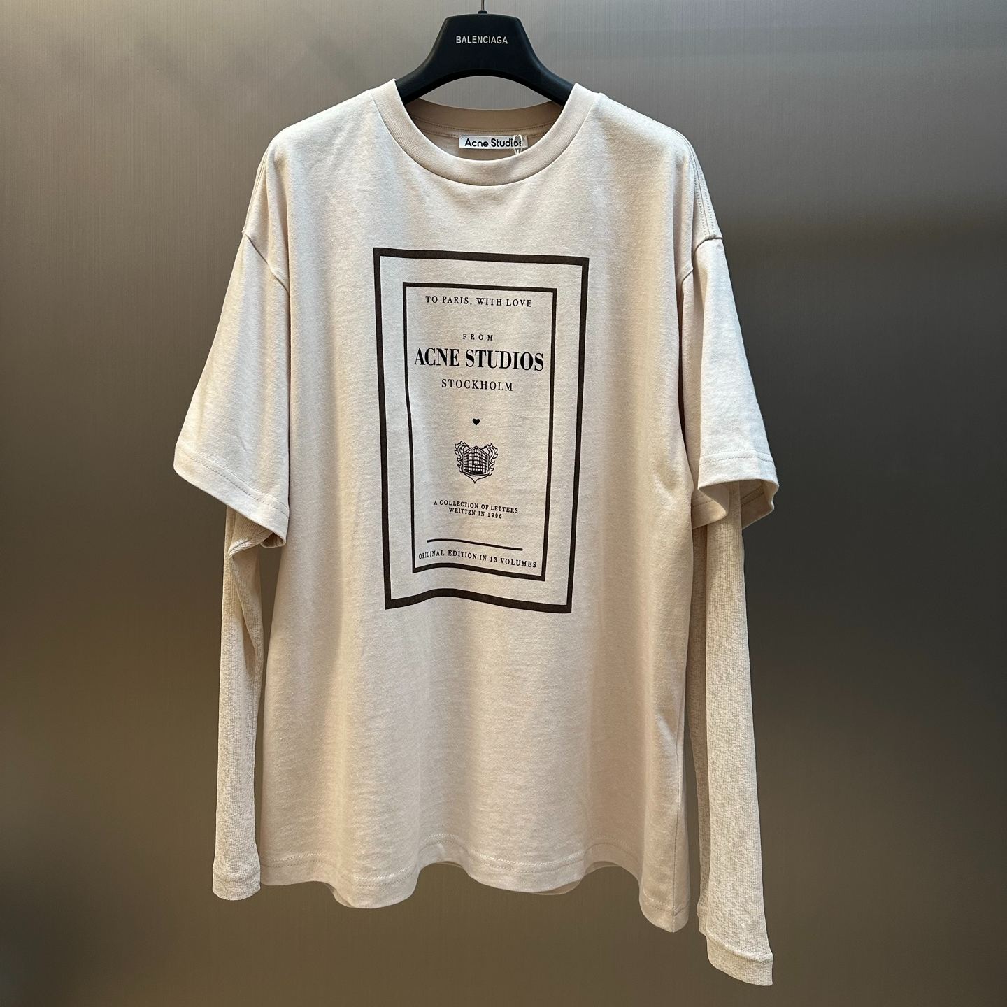 Acne Studios Faux Two-Piece Pattern T-Shirt in Warm Beige (AL0543-AE2）