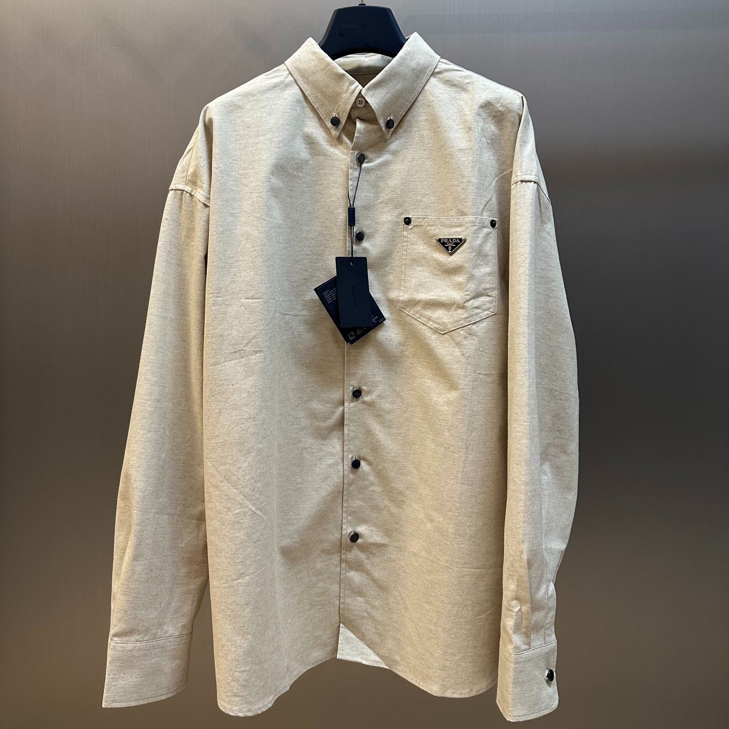 PRADA Men's Chambray Shirt "Natural"(GEC105-14J2-F0ABR-S-OOO）