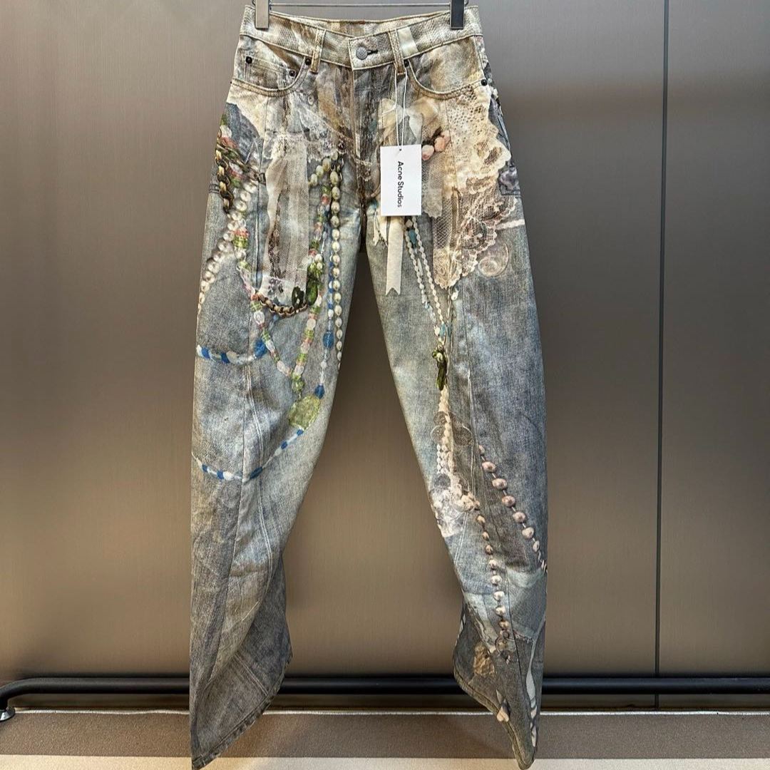 Acne Studios 1981 Printed Jeans White & Green (CK0134-AET）