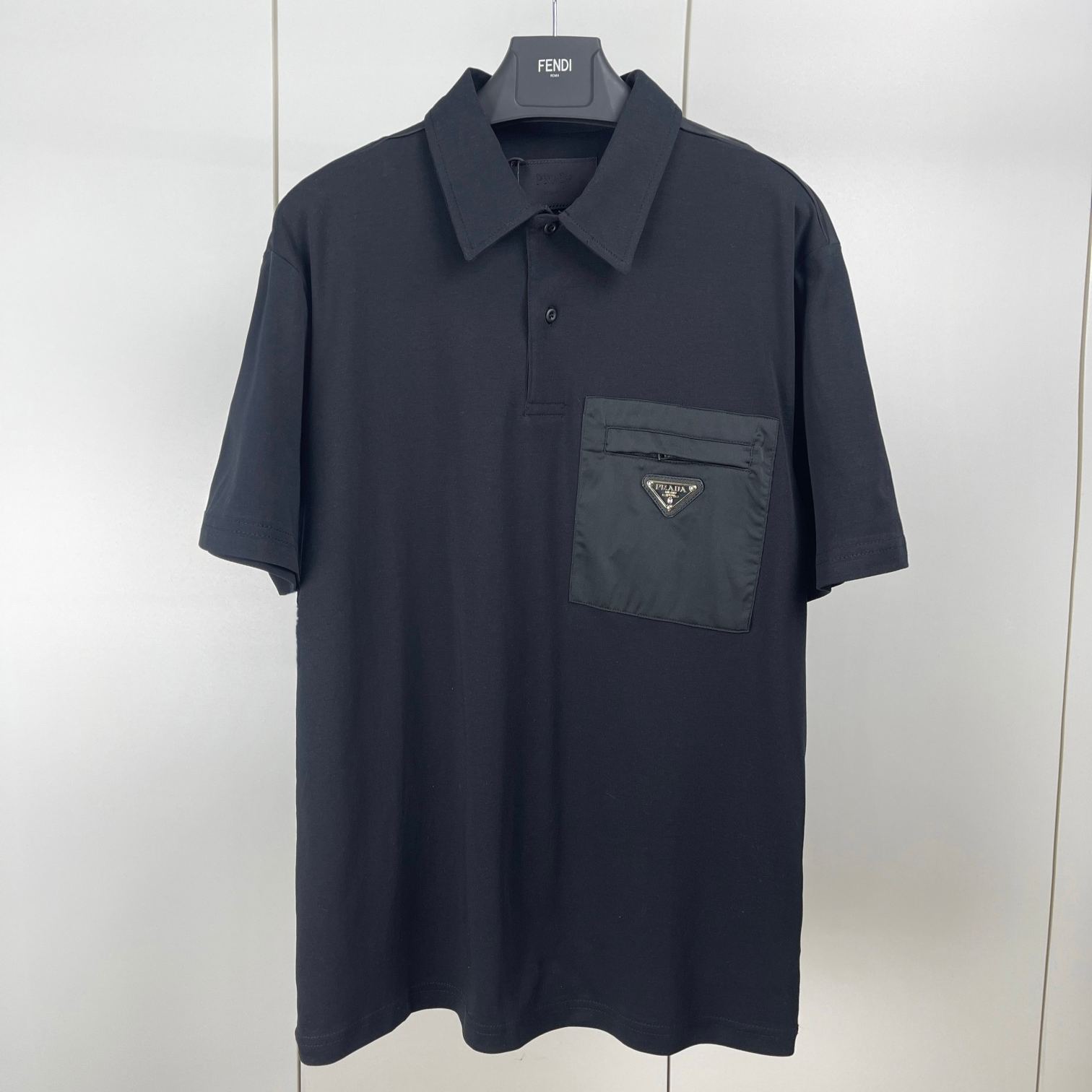 PRADA Navy Stretch Cotton Polo Shirt (UJN703-1YED-F044V）