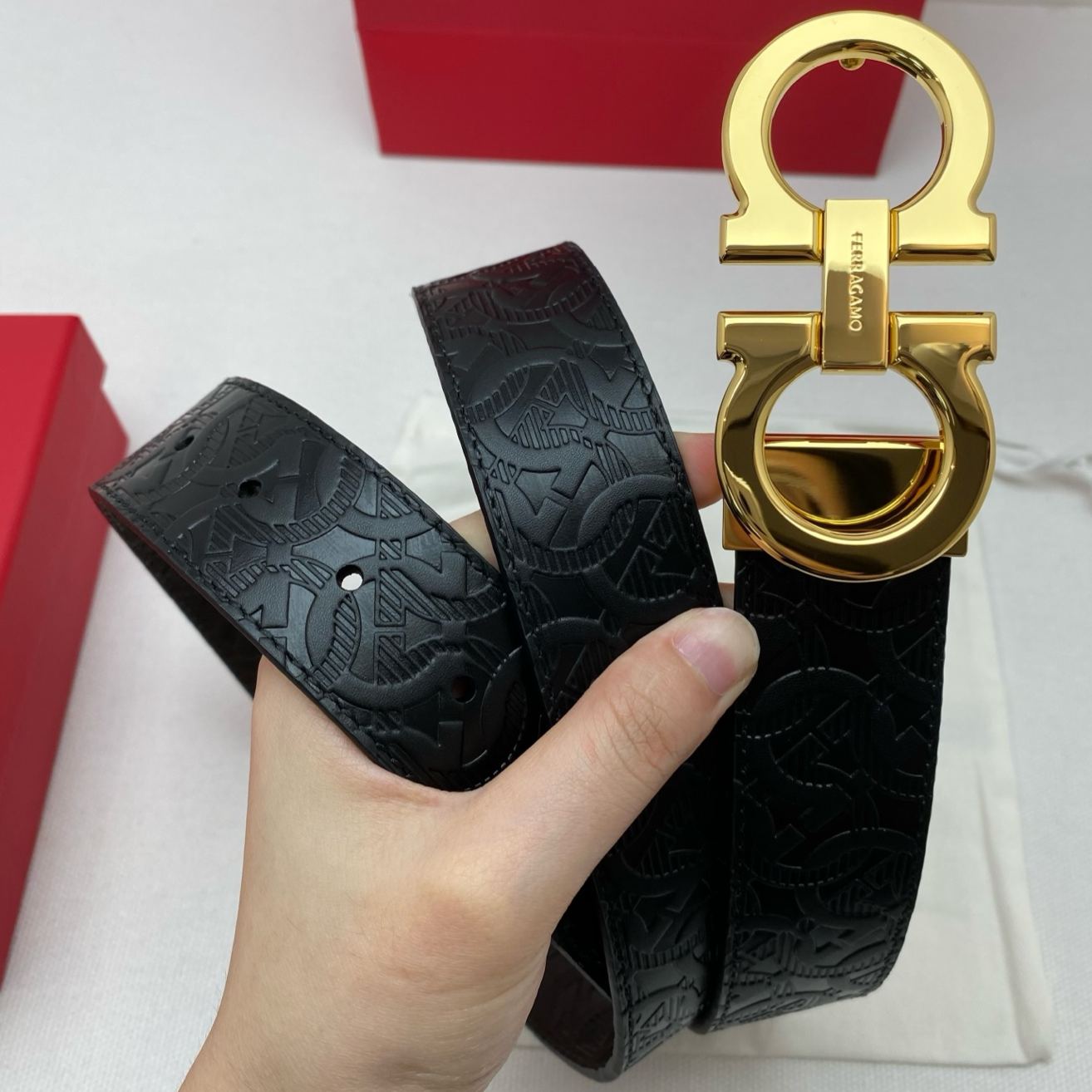 [Copy]Ferragamo Leather Gancini Belt-3.5cm（725421）
