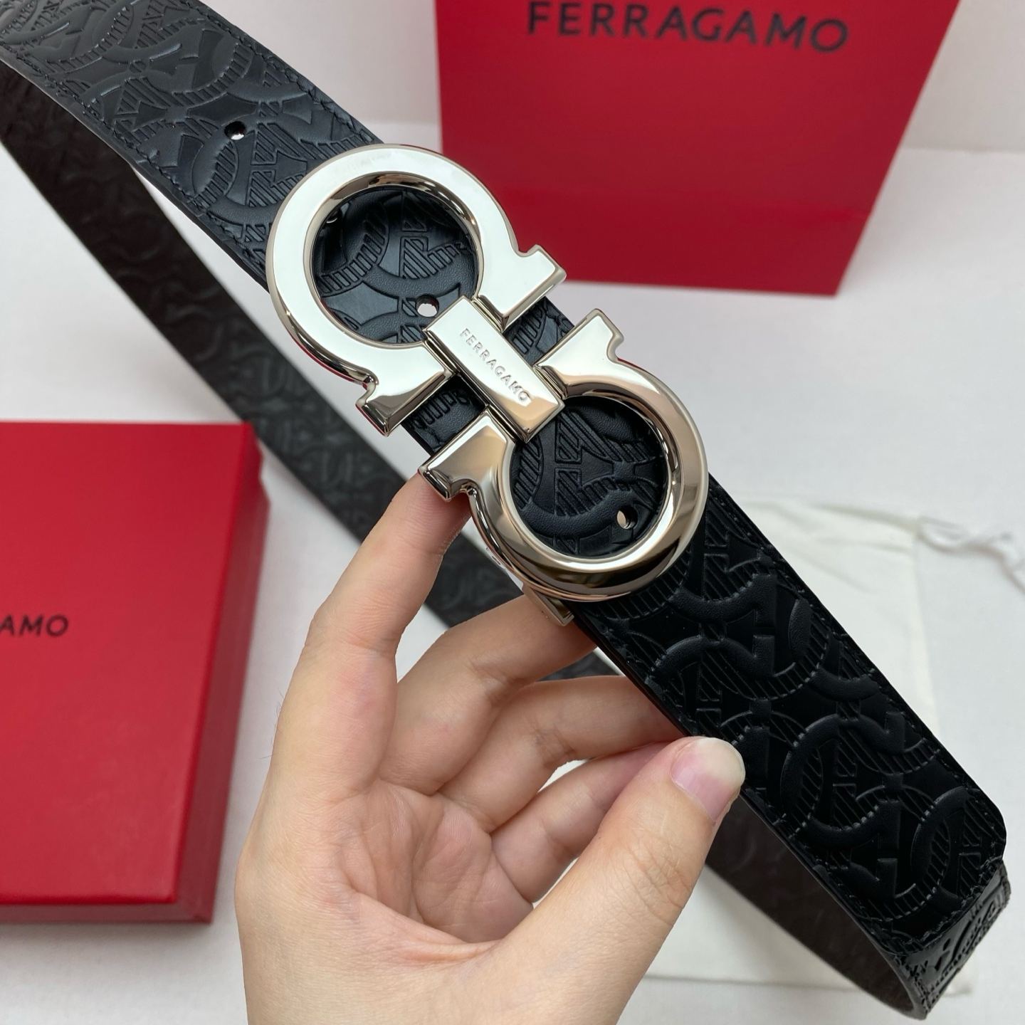 [Copy]Ferragamo Leather Gancini Belt-3.5cm（725421）