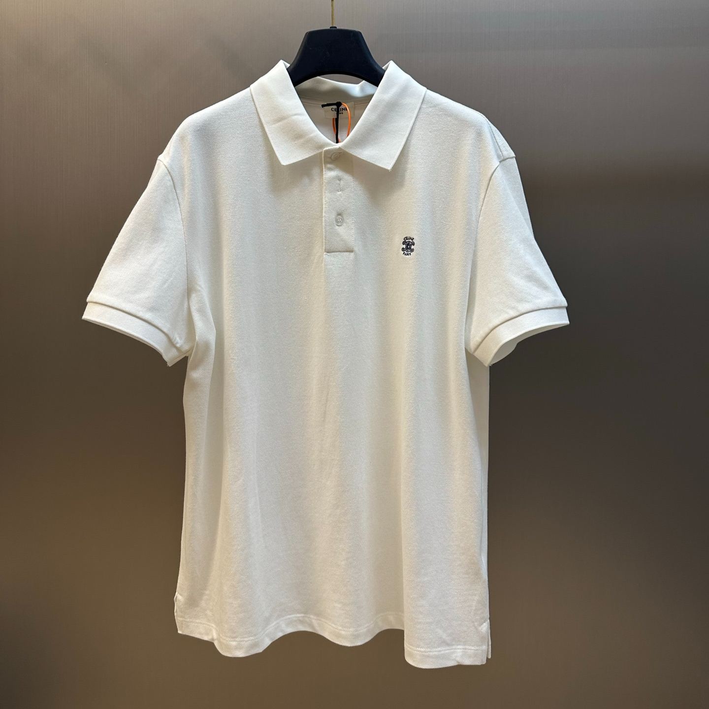 CELINE Triomphe embroidered cotton polo shirt, navy (RX0LF2L55GKS3）