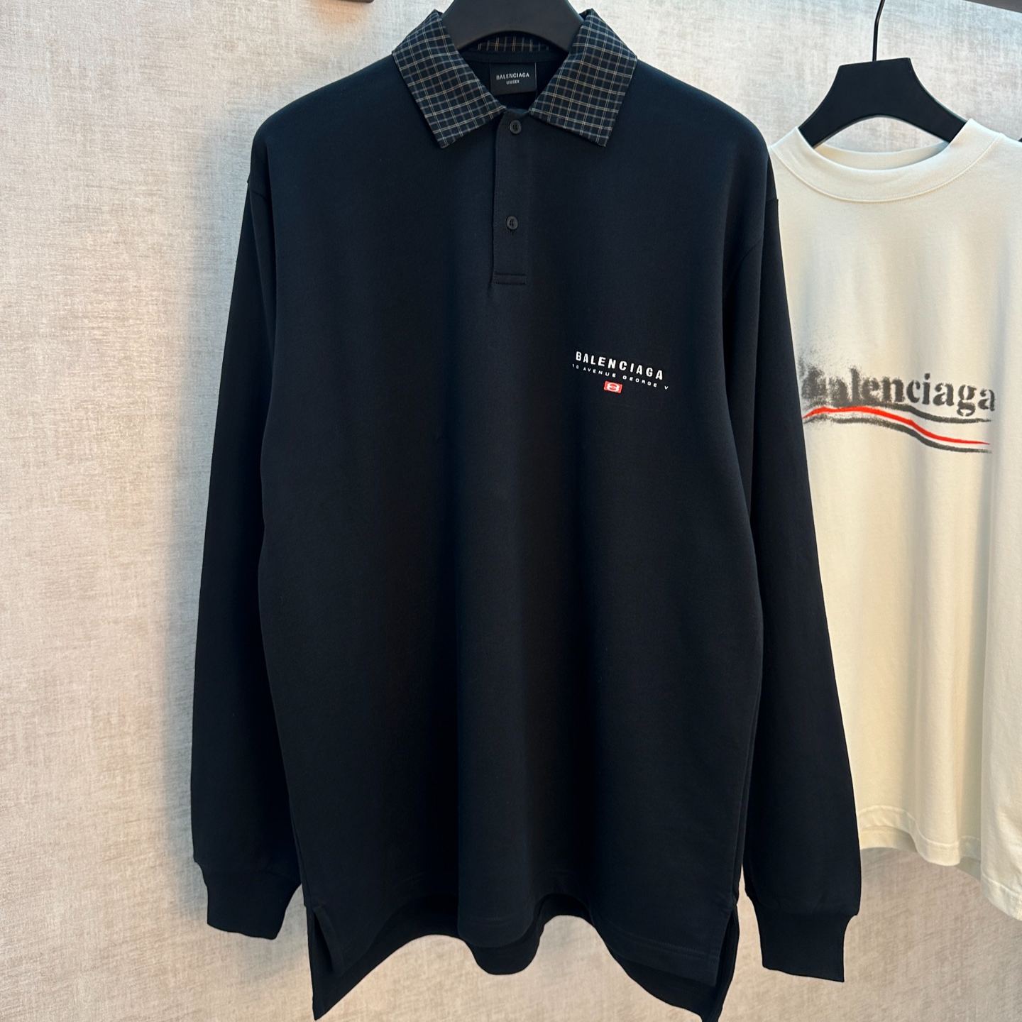 Balenciaga Men's Unity Sport Long Sleeve Shirt Collar Polo in Faded Black（824216TSVB61083）