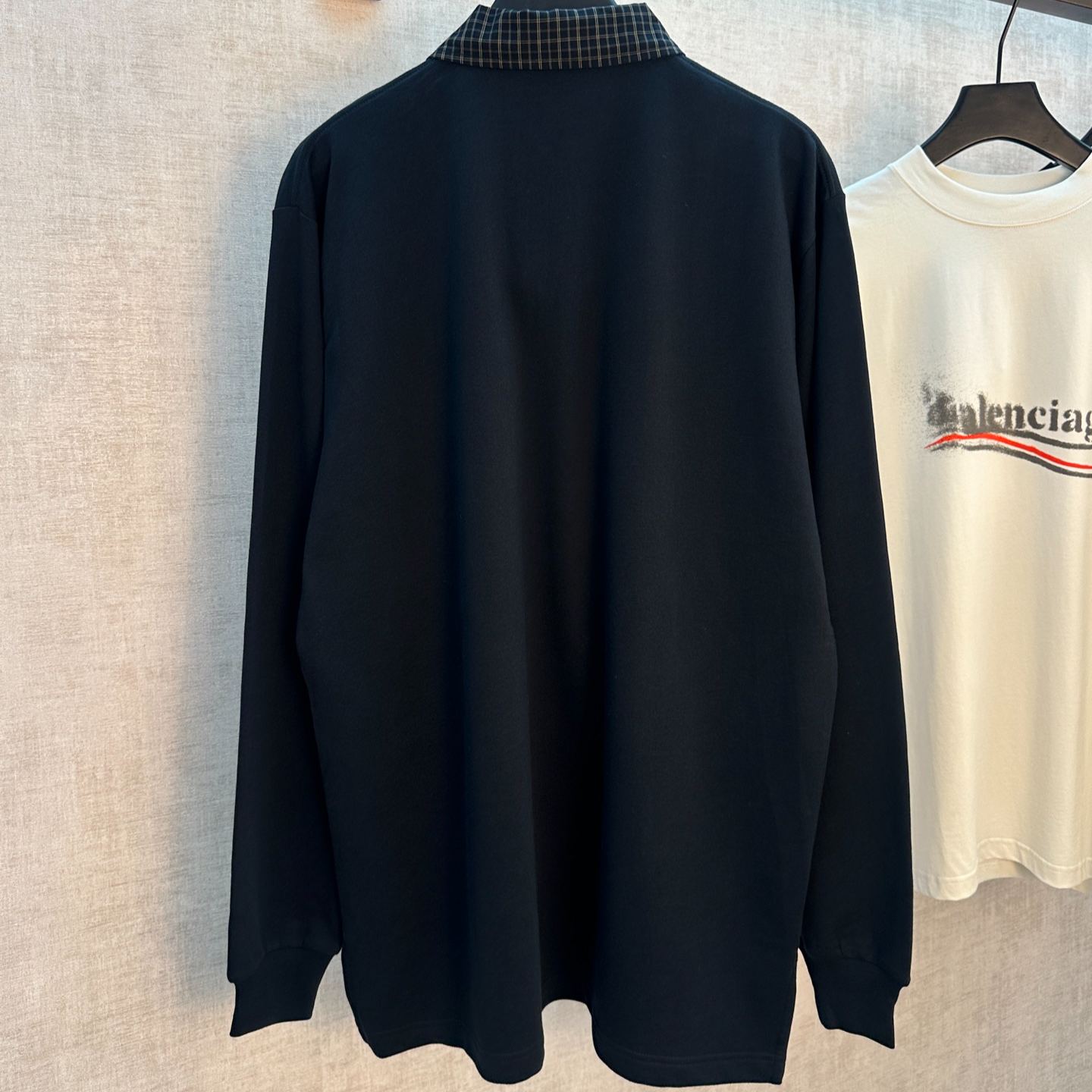 Balenciaga Men's Unity Sport Long Sleeve Shirt Collar Polo in Faded Black（824216TSVB61083）