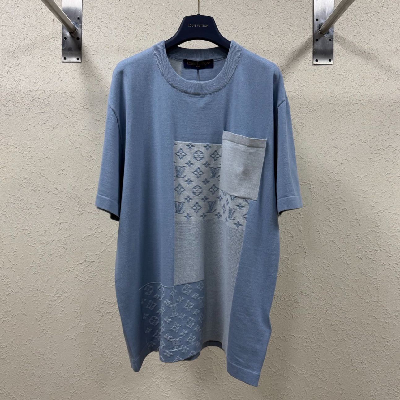 Louis Vuitton Knitted Patchwork Denim Short-Sleeved Crewneck（1AK6XS）