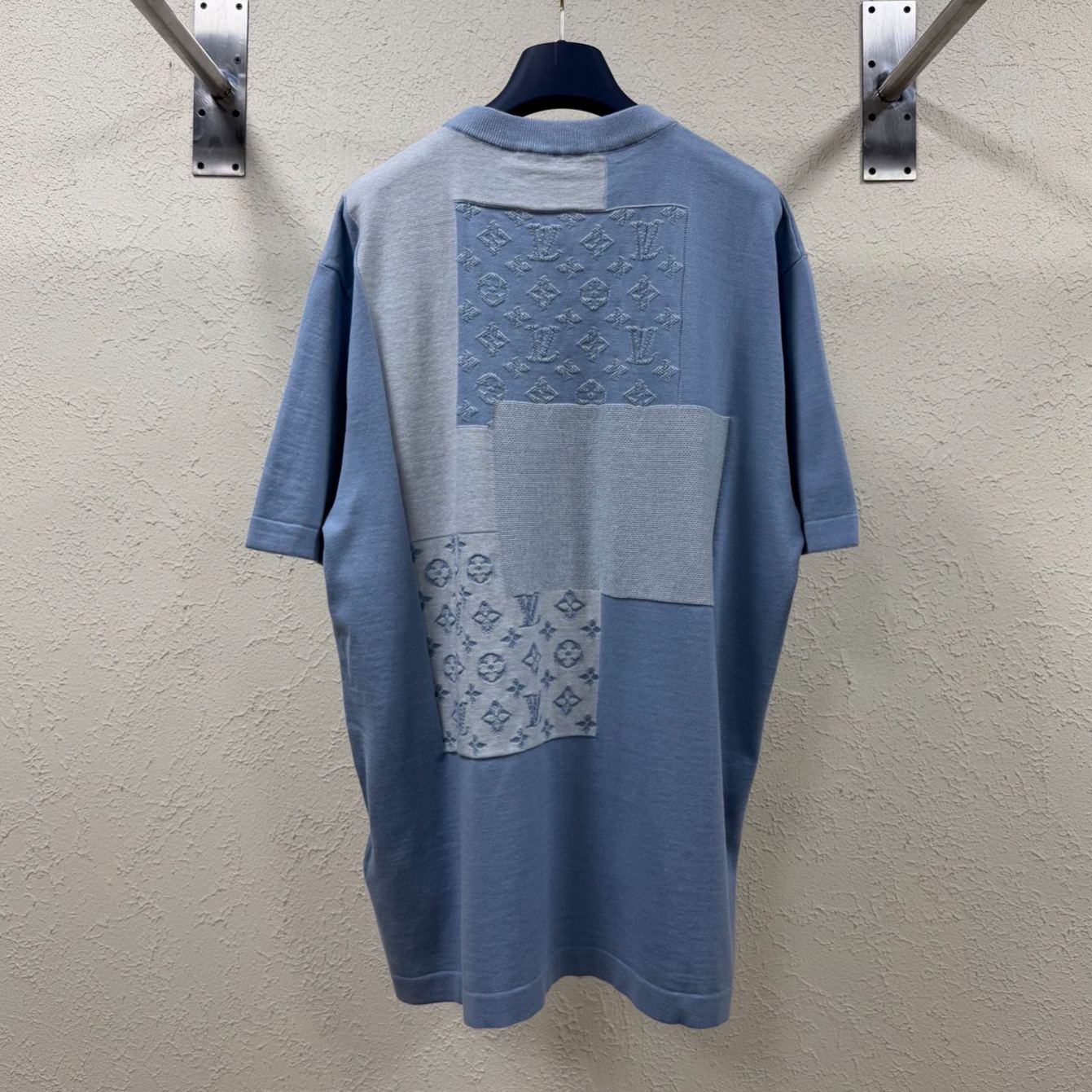 Louis Vuitton Knitted Patchwork Denim Short-Sleeved Crewneck（1AK6XS）