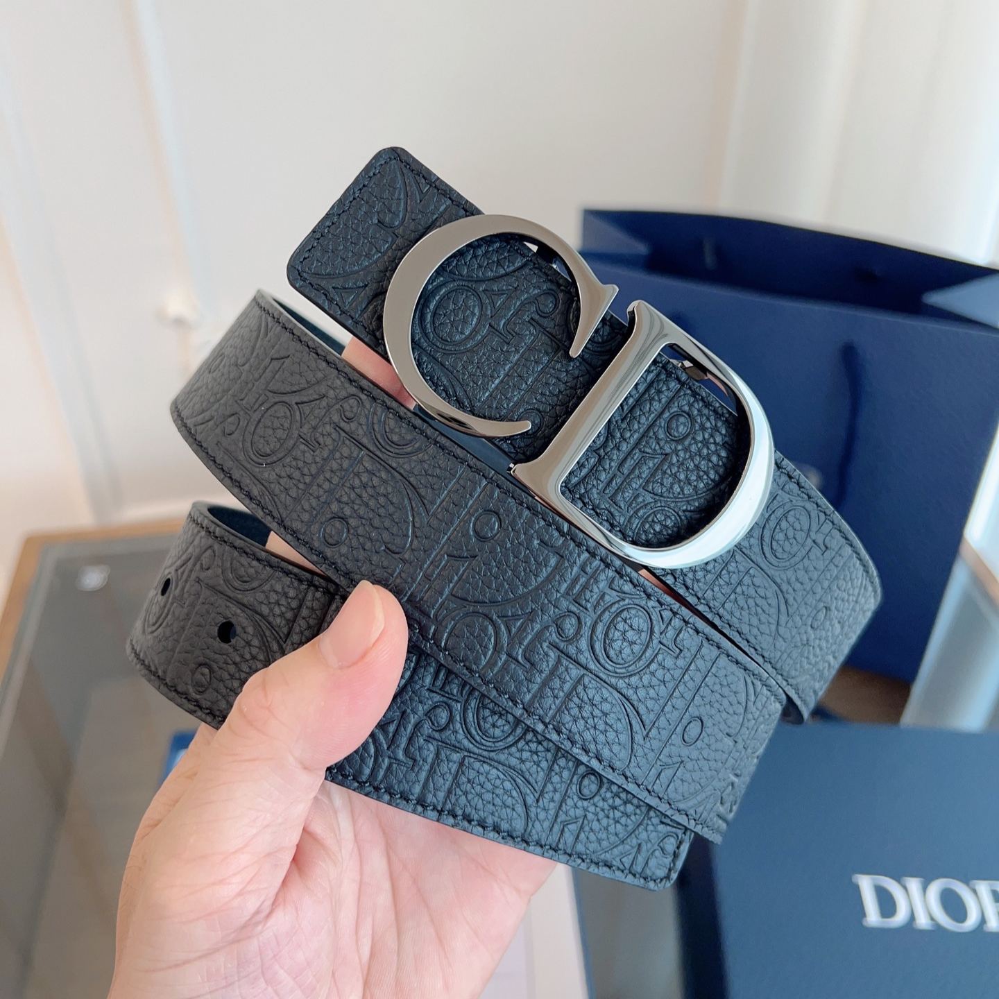 Dior black Dior Gravity printed grain belt 35mm（4800ZZFLG_H00N）
