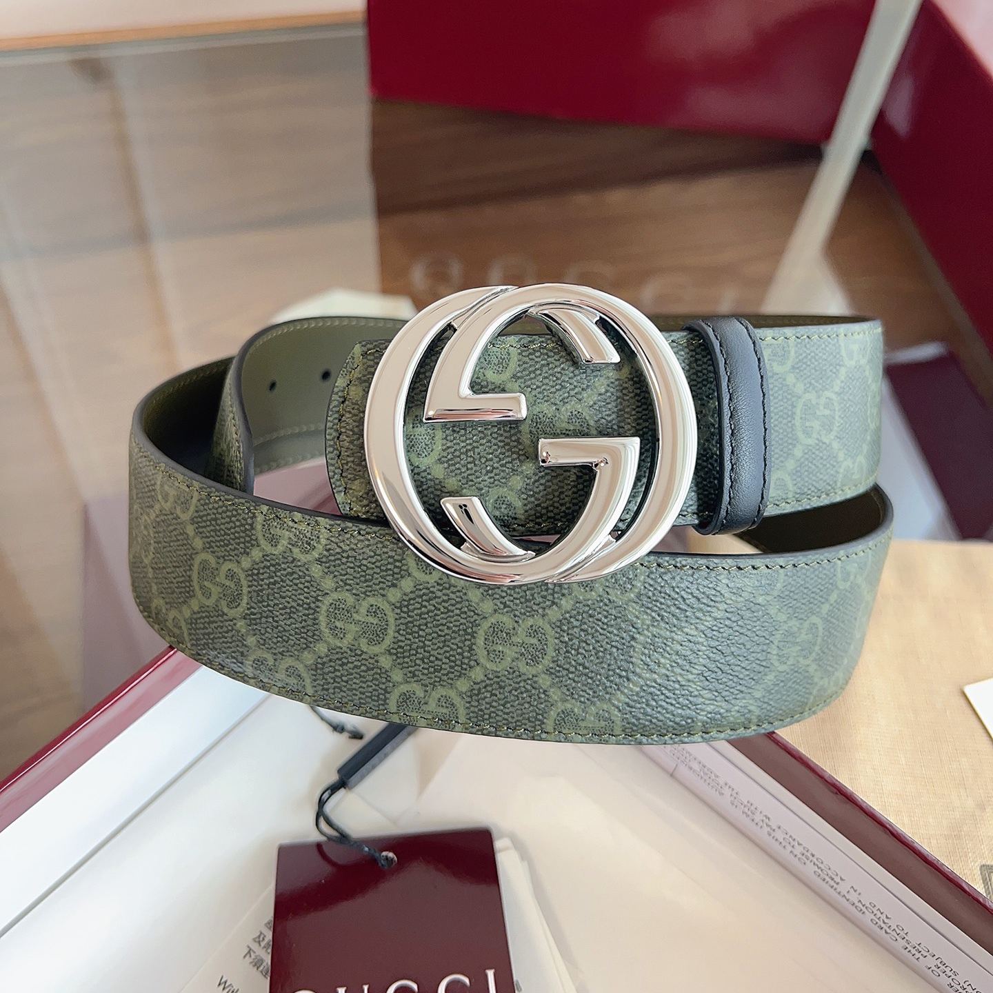 Gucci reversible belt with interlocking G buckle-4cm（849862 FAEYL 8489）
