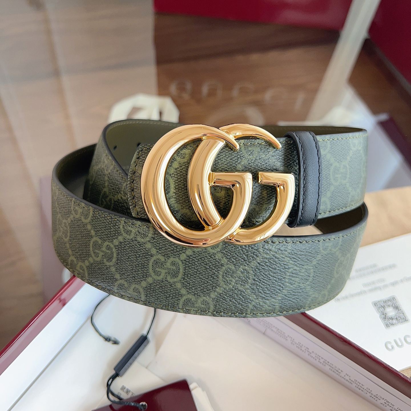 Gucci reversible belt with interlocking G buckle-4cm（849862 FAEYL 8489）