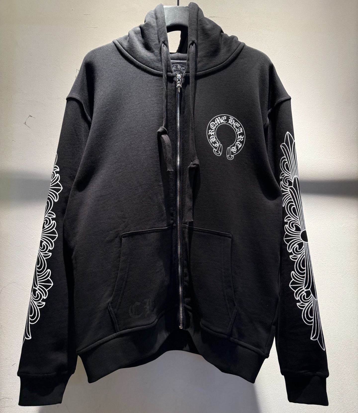 Chrome Hearts Horseshoe Floral Sleeve Fleece Zip Up Hoodie (CH-1070）