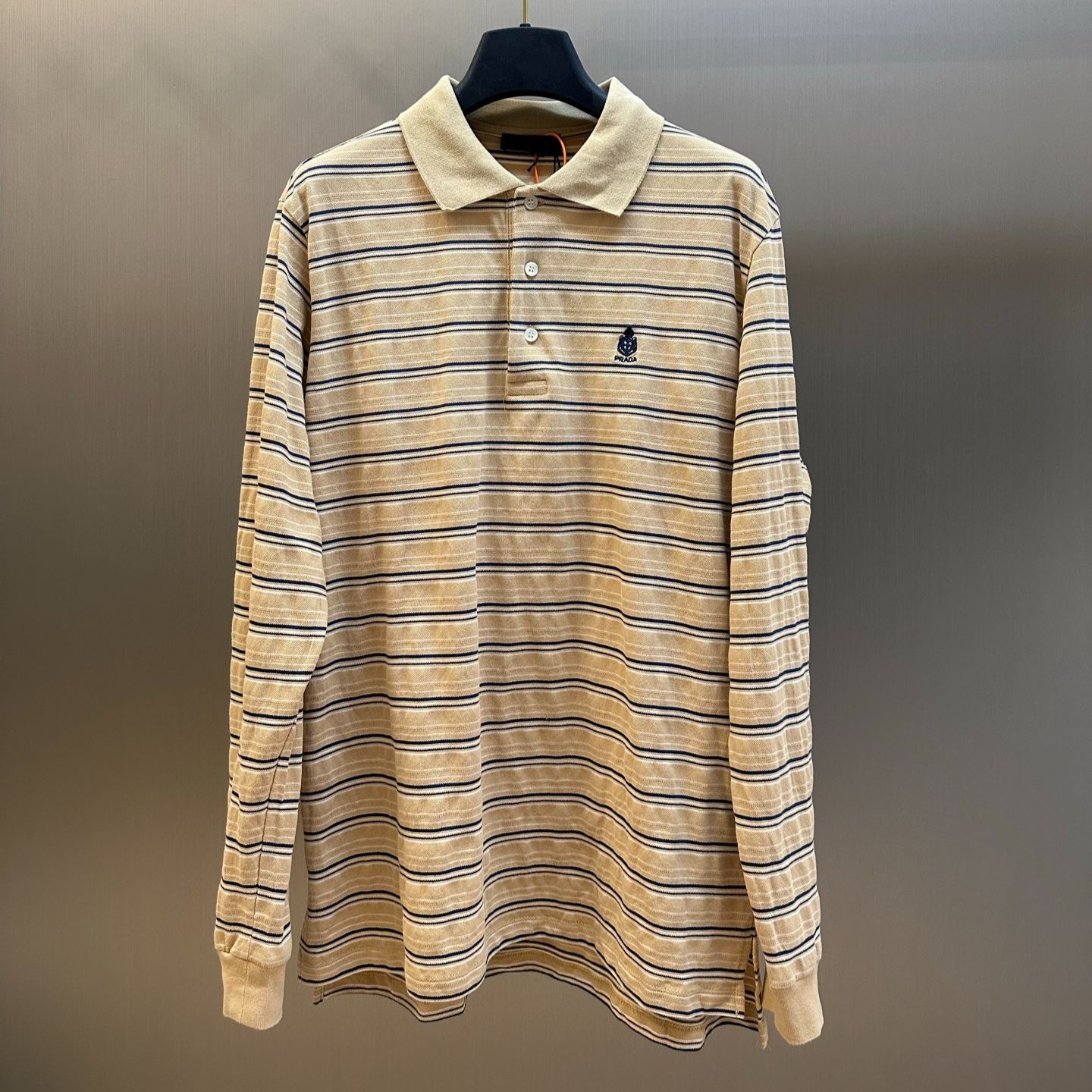 Prada Desert/Royal Blue Striped Cotton Piqué Polo Shirt(UJL40D-19SJ-F05HE-S-OOO）