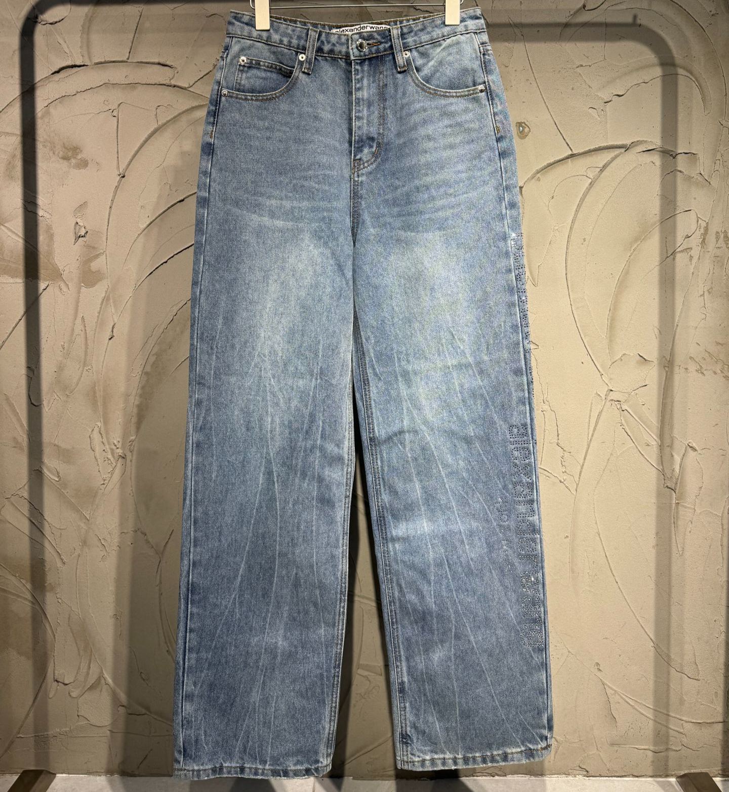 Alexander Wang Women's Blue Crystal Mirror Logo Ez Jean (4DC3264200473）