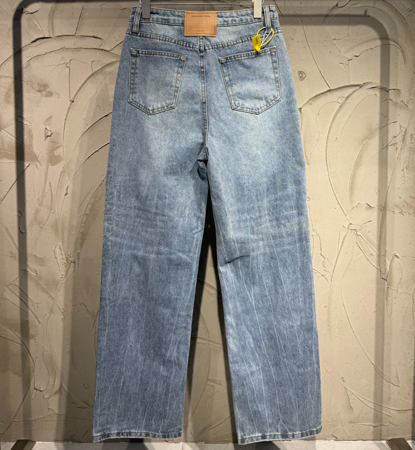 Alexander Wang Women's Blue Crystal Mirror Logo Ez Jean (4DC3264200473）