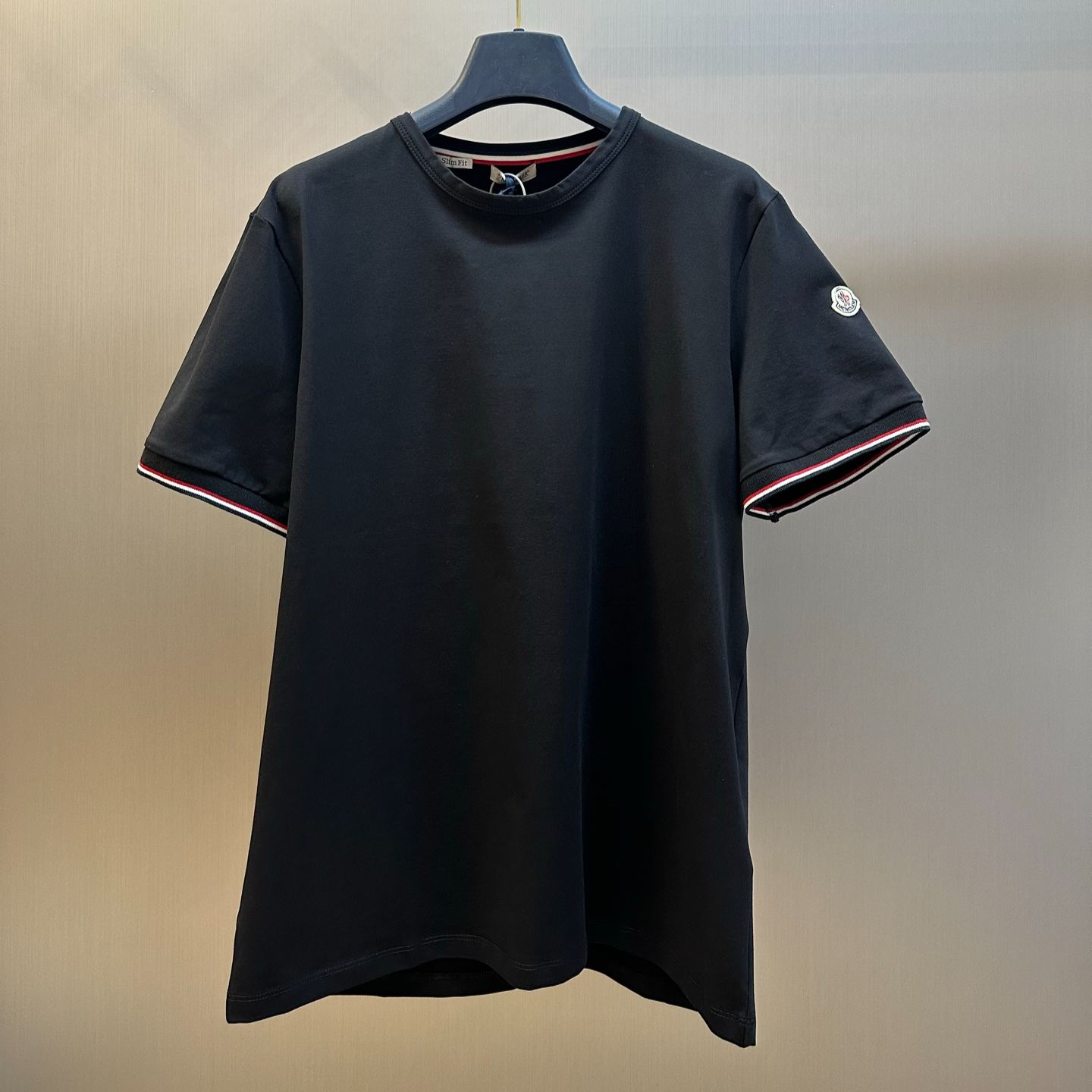 MONCLER Night Blue Tricolour-Trimmed Cotton T-Shirt（L10918C7160087296778）