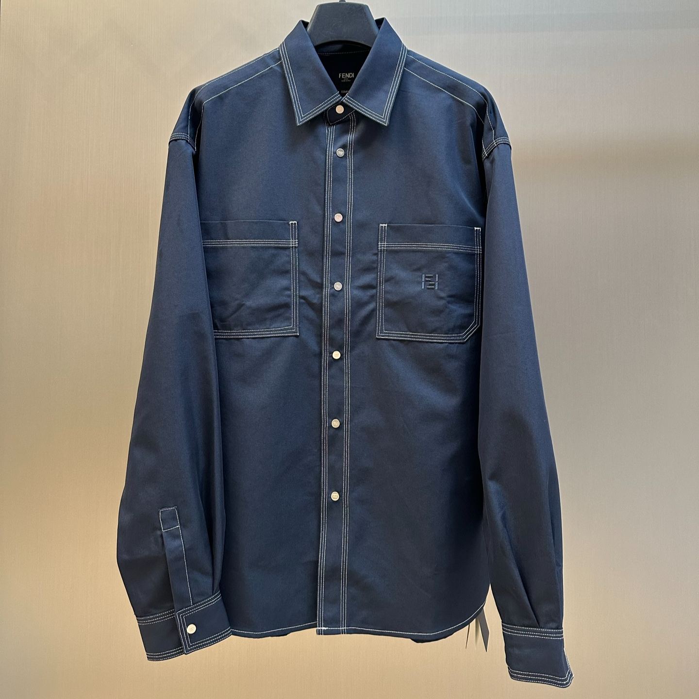 Fendi dark blue cotton shirt (FS1368B162F0QA2）