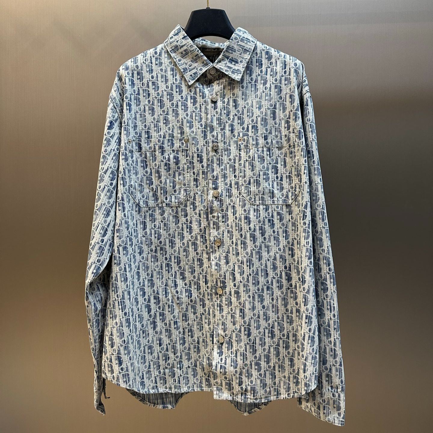 Dior Overshirt Blue And White Dior Oblique Kasuri Cotton Denim Blue White（013D585BY989-C580）
