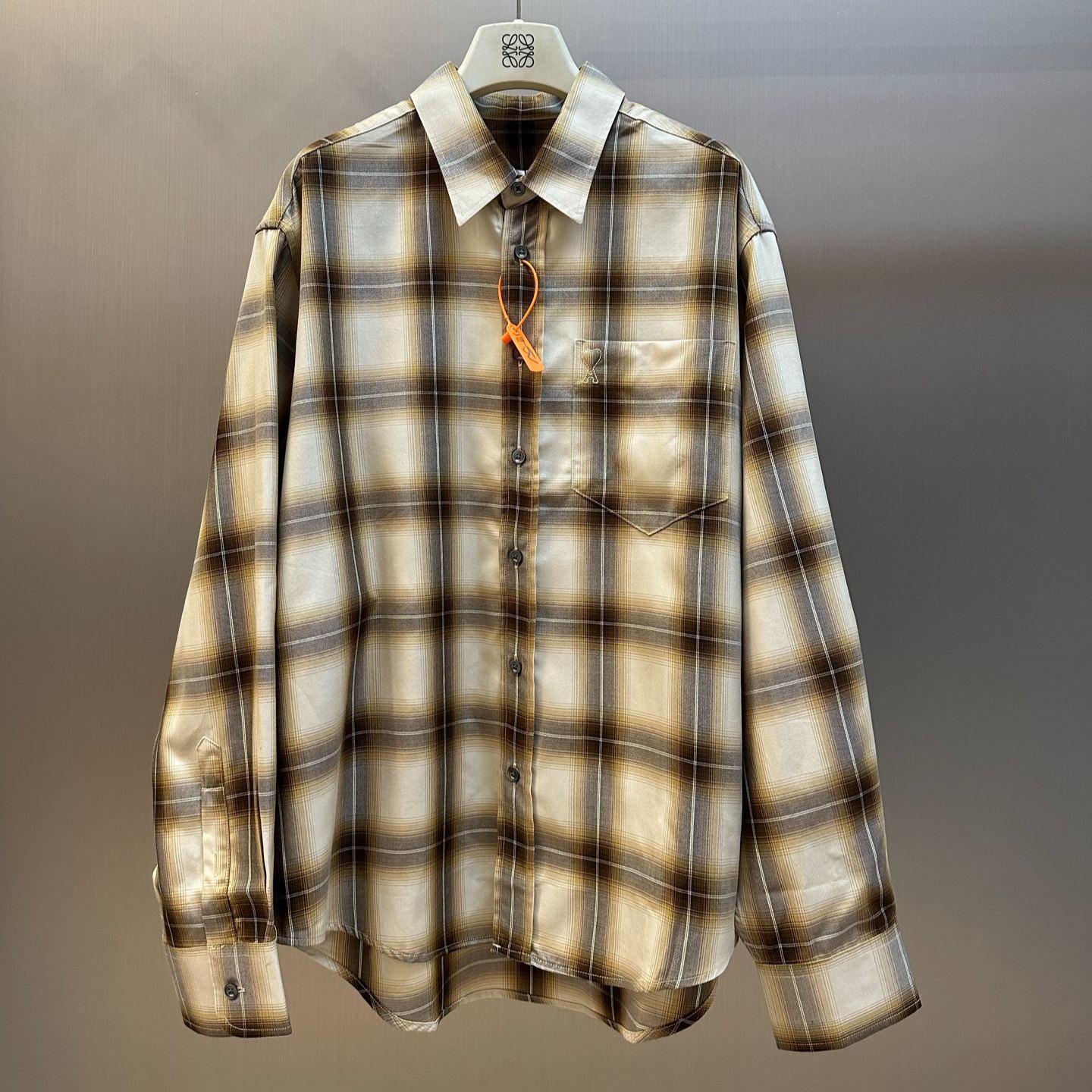 AMI Paris Ami de Coeur Two-Tone Check Straight-Fit Shirt（H26HSH843LY0001）