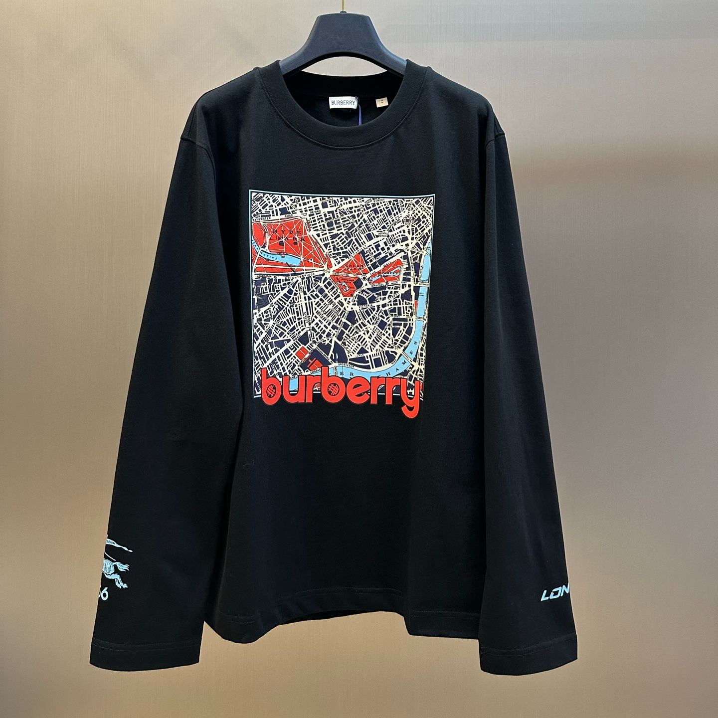 Burberry London map print long-sleeved cotton T-shirt（81346691）