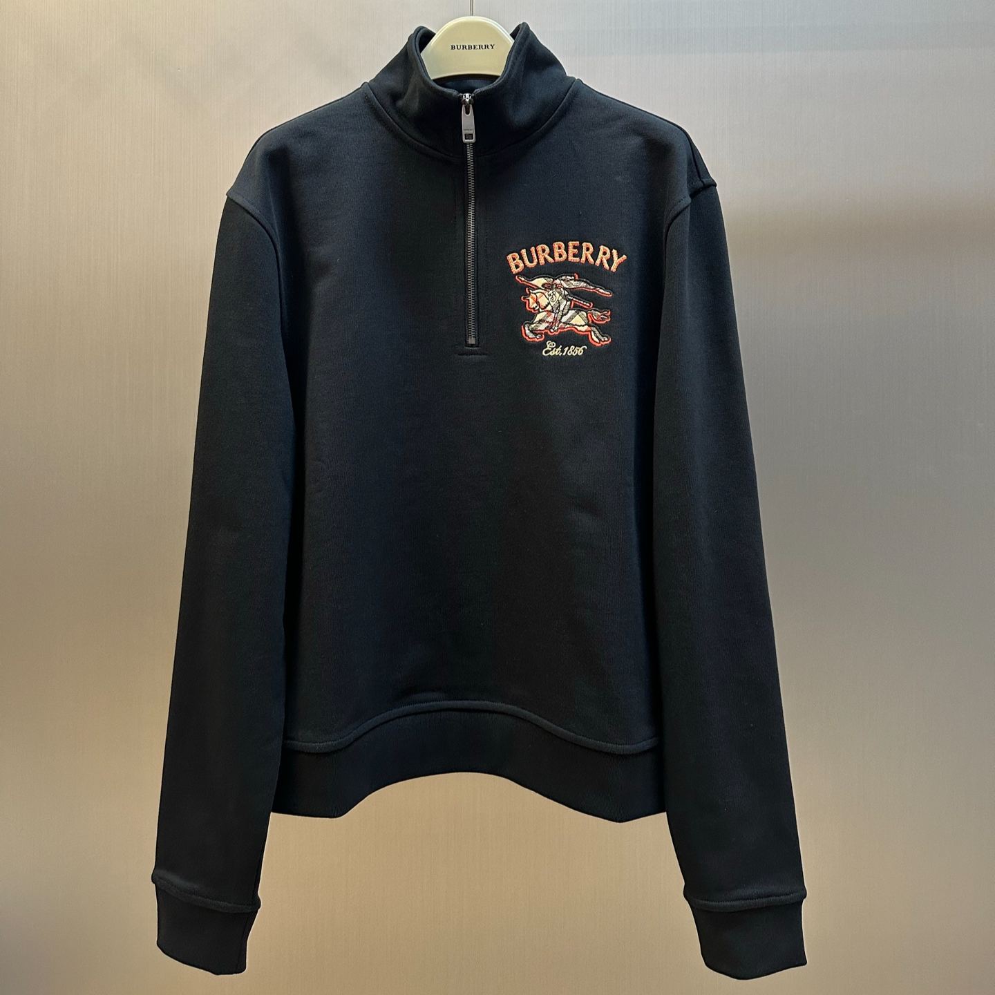 Burberry Check and Knight-Emblem Cotton Half-Zip Sweatshirt（81359701）