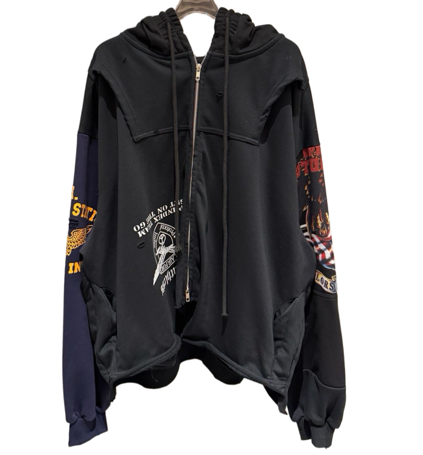 PROTOCOL INDEX patchwork distressed hoodie（ PI00019）