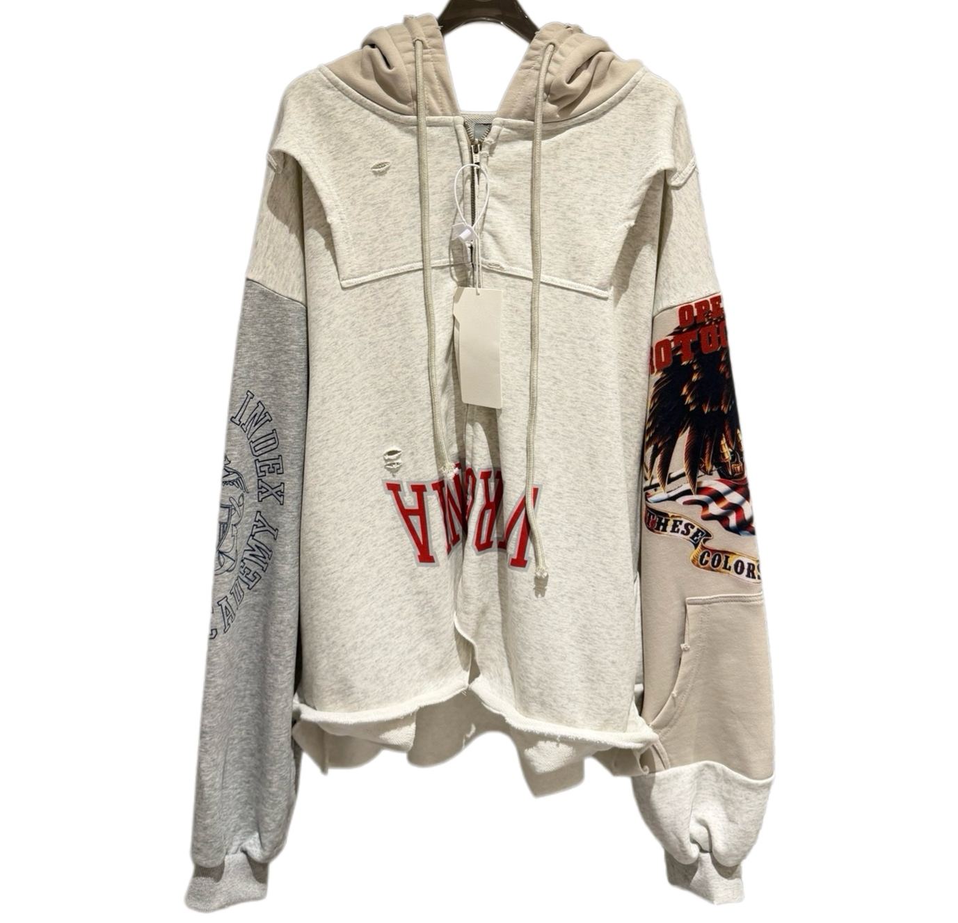 PROTOCOL INDEX patchwork distressed hoodie（ PI00019）