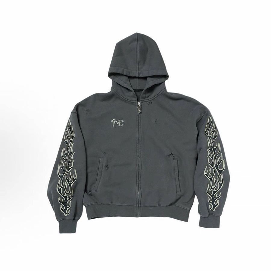 Thug Club Leather Flame Zip Up HoodieThug Club (TC25SS2701）