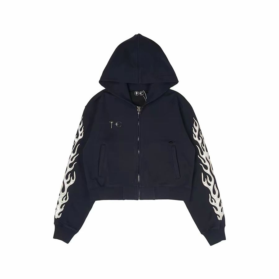 Thug Club Leather Flame Zip Up HoodieThug Club (TC25SS2701）