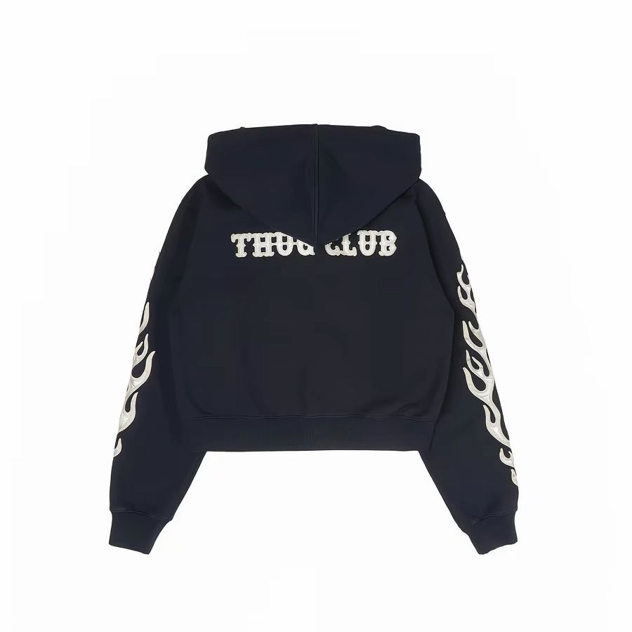Thug Club Leather Flame Zip Up HoodieThug Club (TC25SS2701）