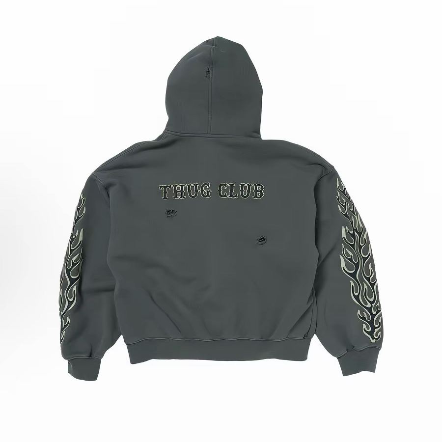 Thug Club Leather Flame Zip Up HoodieThug Club (TC25SS2701）