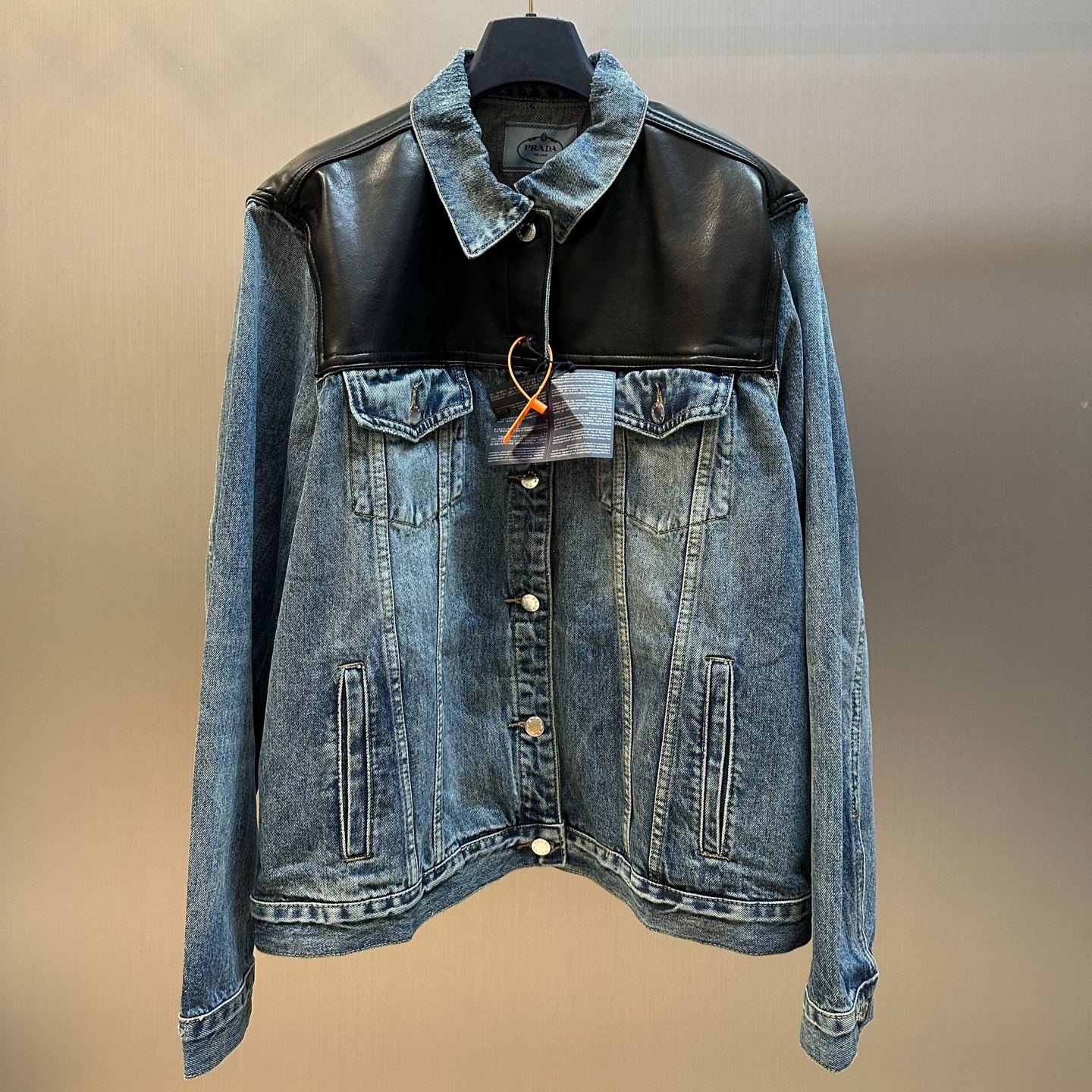 PRADA denim leather jacket (GEB257-1638-F0008-S-AA1）
