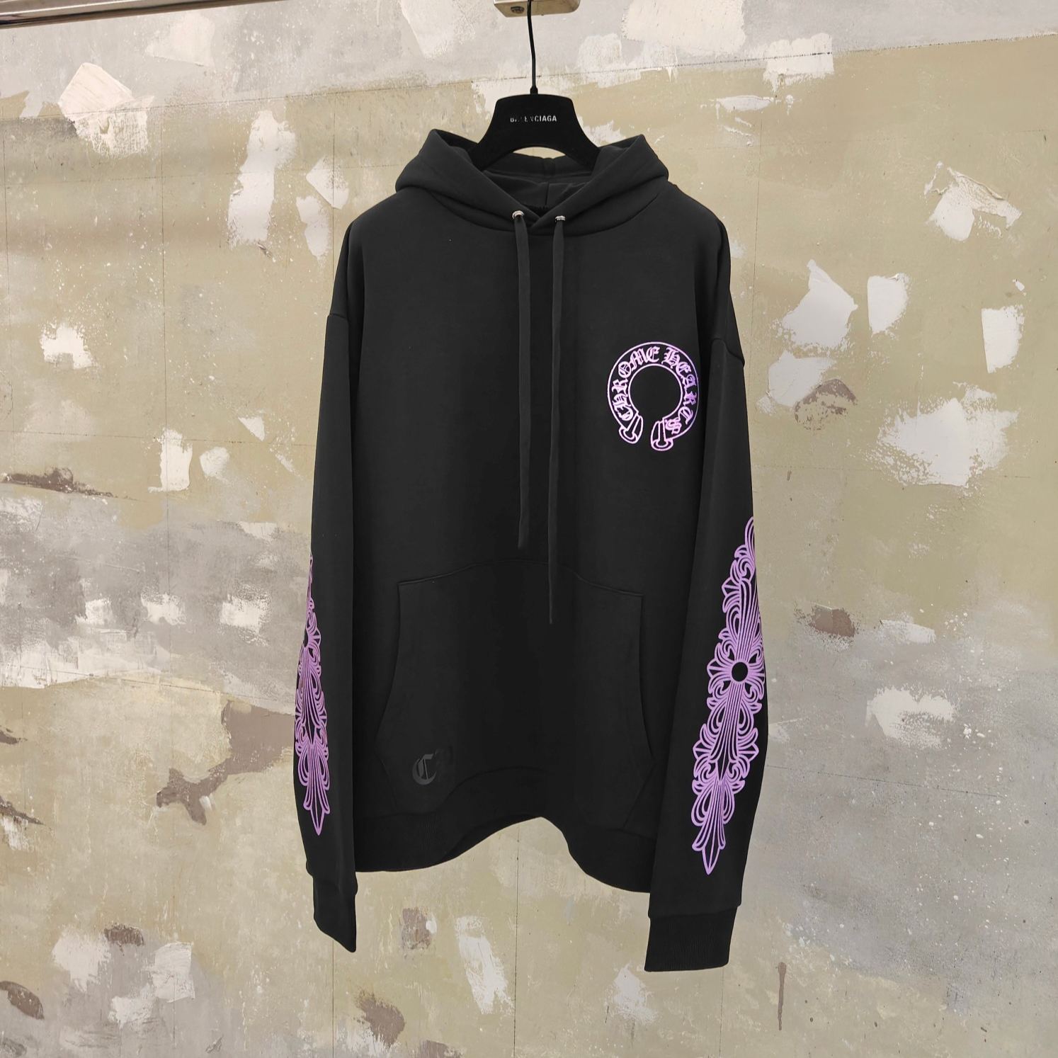 Chrome Hearts Men's Black Glitter Shoulder Floral Logo Hoodie（CH20269134）