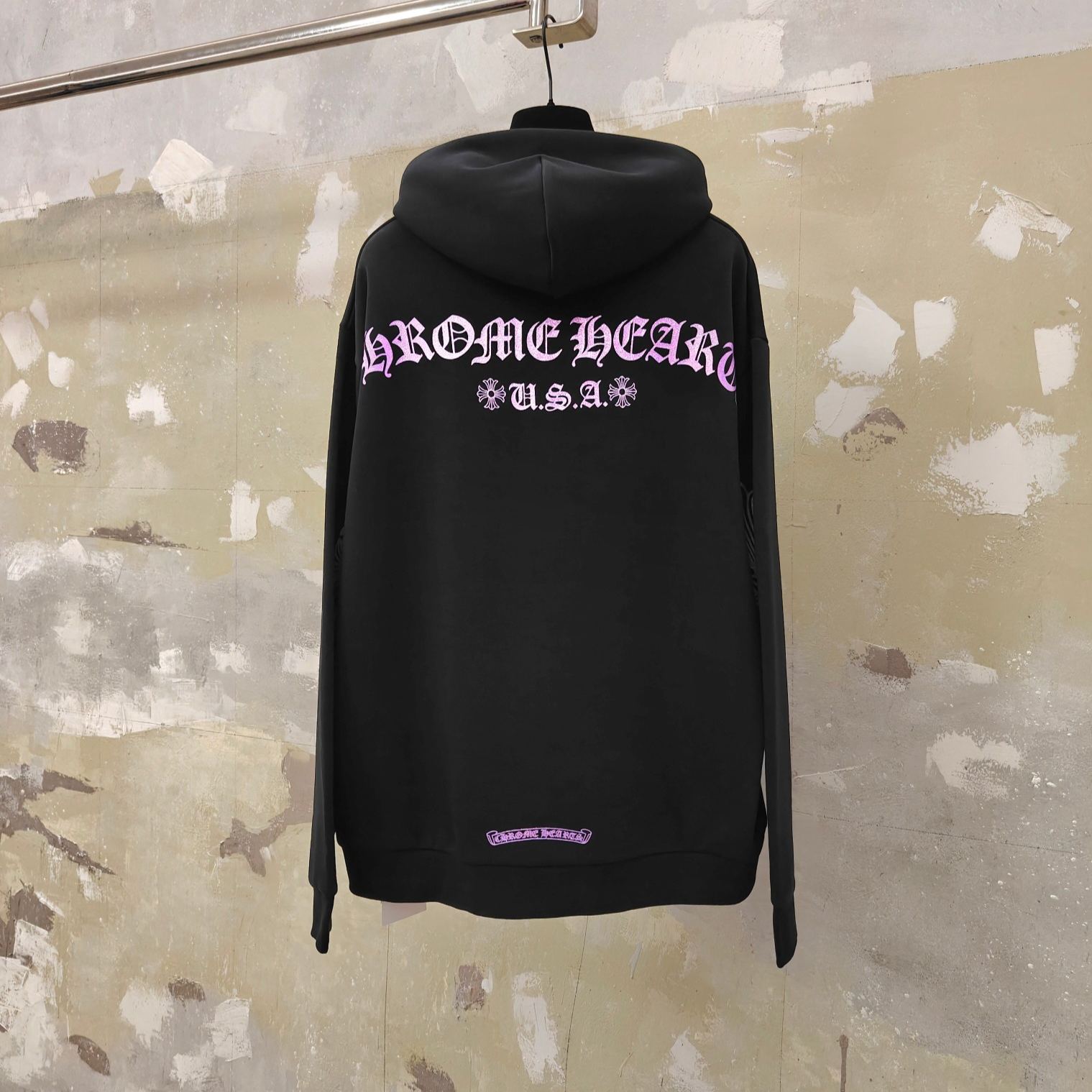Chrome Hearts Men's Black Glitter Shoulder Floral Logo Hoodie（CH20269134）