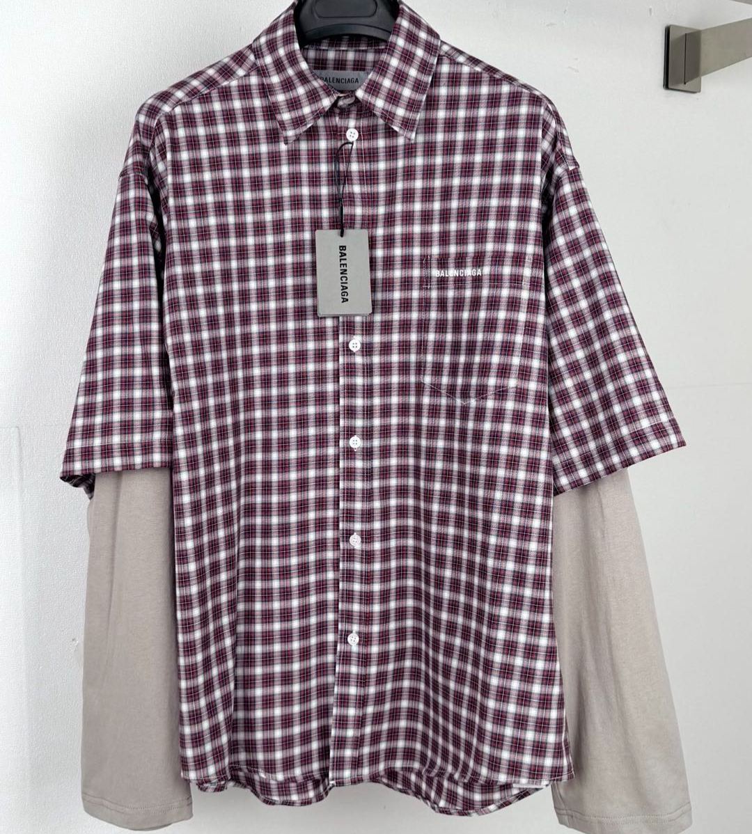 BALENCIAGA Design Sleeve Shirt "Red/Navy"(866543TUM176011）