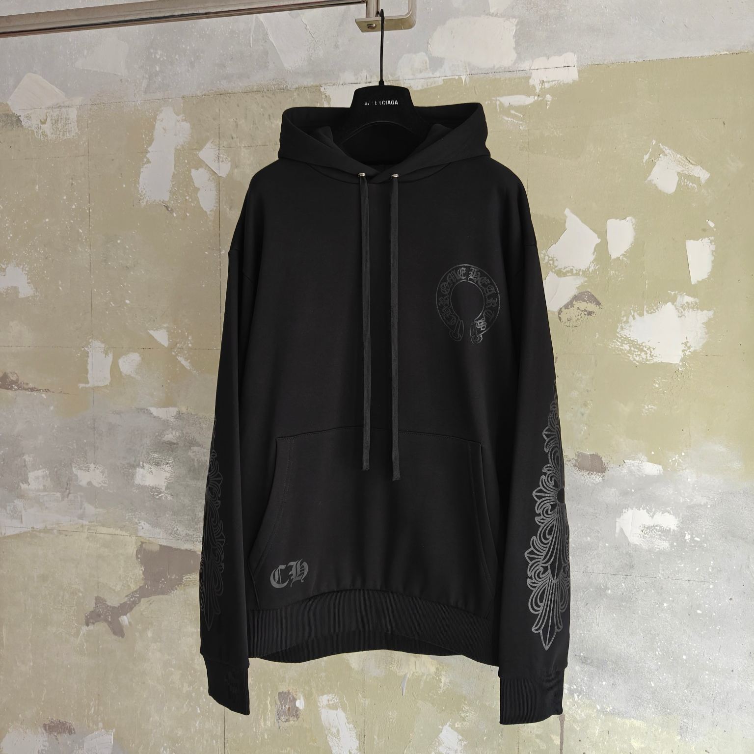 Chrome Hearts Black Horseshoe Floral Pullover Hoodie (CH20269145）