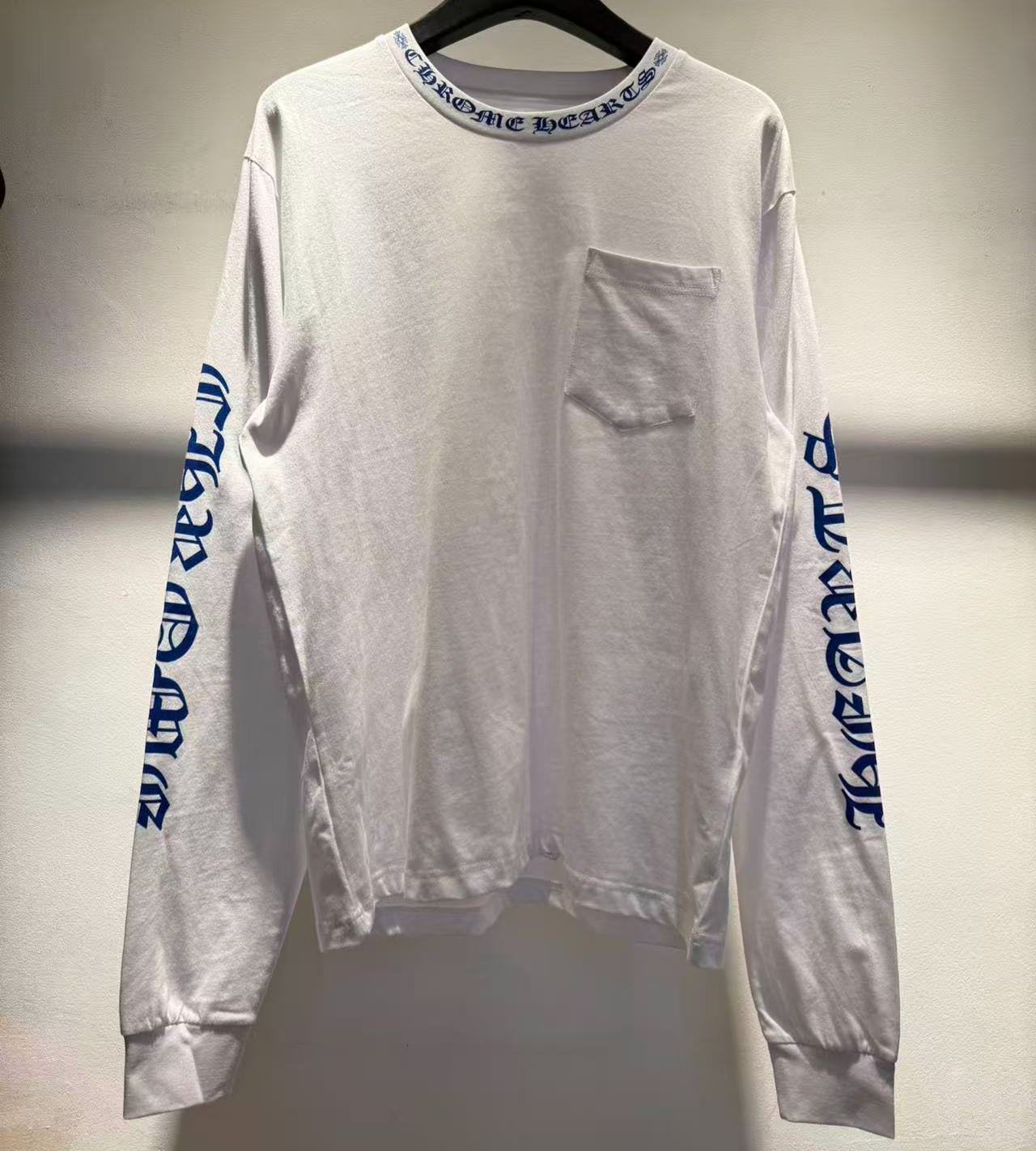 【N】Chrome Hearts Long-Sleeve Tee with Neck Logo (White/Blue) (CH20269148）