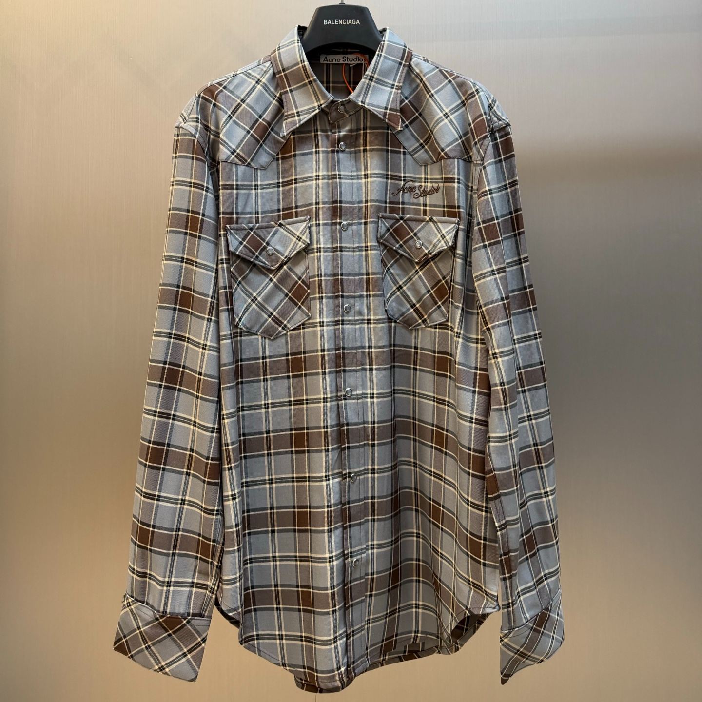 Acne Studios Relaxed-Fit Flannel Plaid Long-Sleeve Shirt (BB0715-20）
