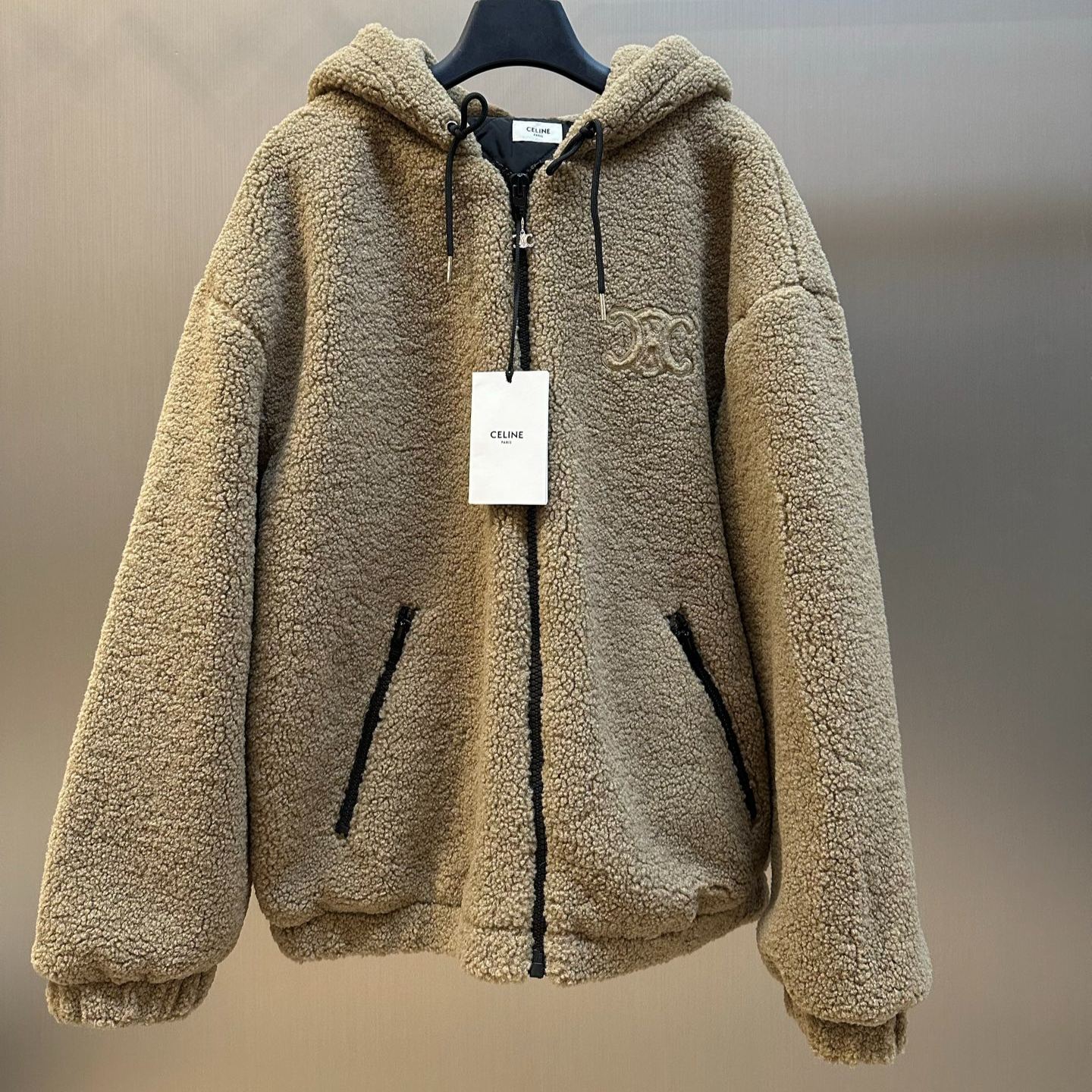 Celine Hooded jacket in wool and cotton fleece (RV0SC0T87-02BL）